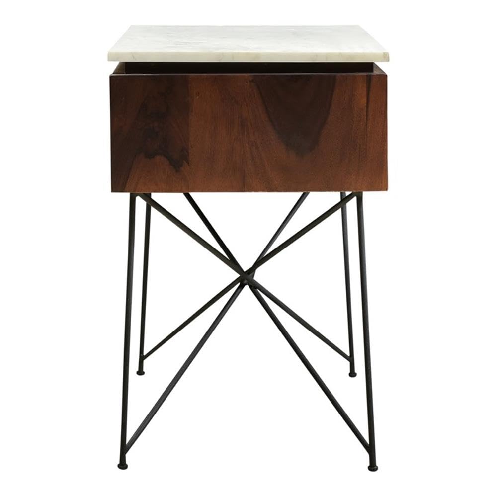 Moe's Home Collection Dominic 1-Drawer Wood Nightstand in Brown - Bedside Table for Bedroom, Living Room & Office Storage