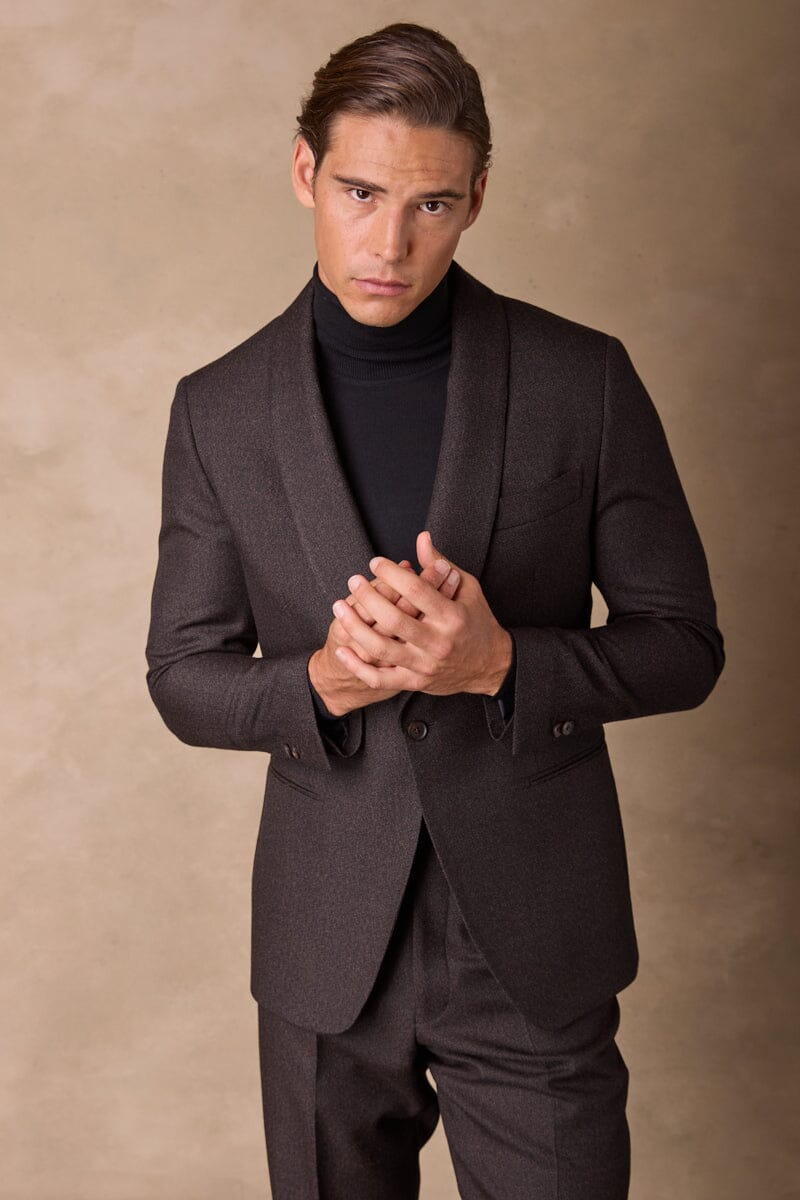 Luka Shawl Suit - Brown & Black Wool Blazer for Women | Elegant Office Wear, Business Attire & Formal Events