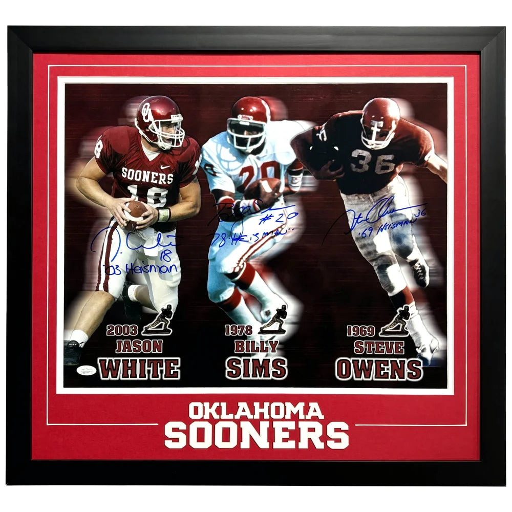 Oklahoma Sooners Heisman Trophy Winners Autographed 16x20 Photo Framed with JSA COA - Perfect for Sooners Fans, Sports Memorabilia Collectors, and Man Cave Decor