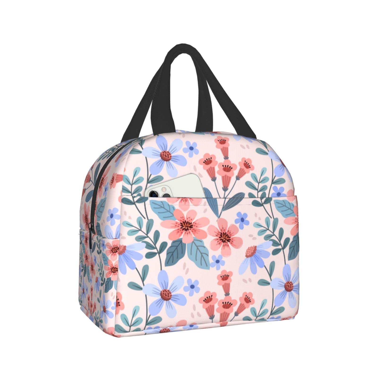 Pink Floral Insulated Lunch Box - Reusable & Portable Meal Container for Men & Women - Perfect for Work, Travel, Picnic & Outdoor Activities