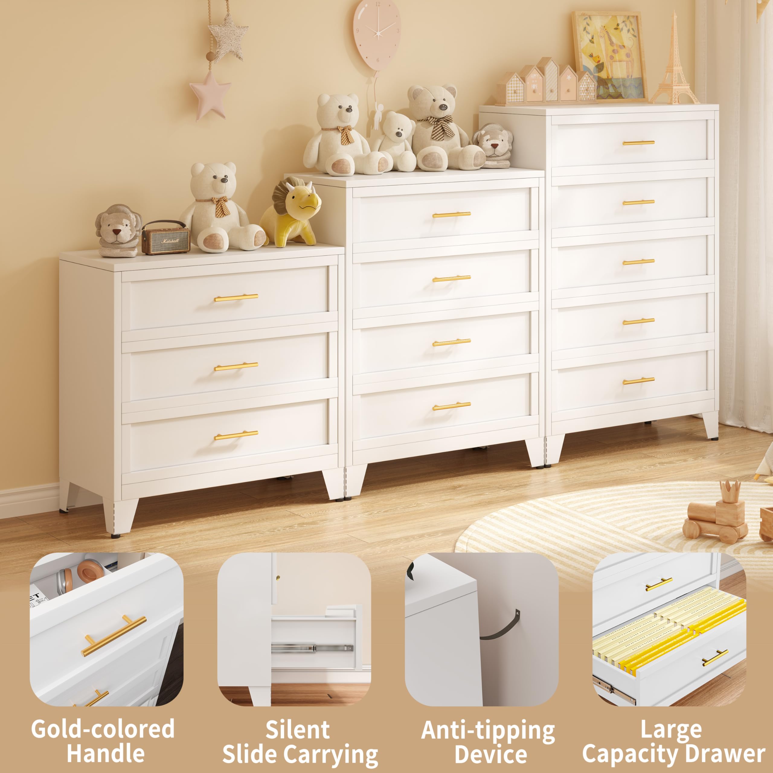 White 5-Drawer Tall Metal Dresser for Bedroom - Large Storage Chest of Drawers for Living Room, Hallway, Entryway & Home Office - Perfect for Organizing Clothes, Bedding & Office Supplies