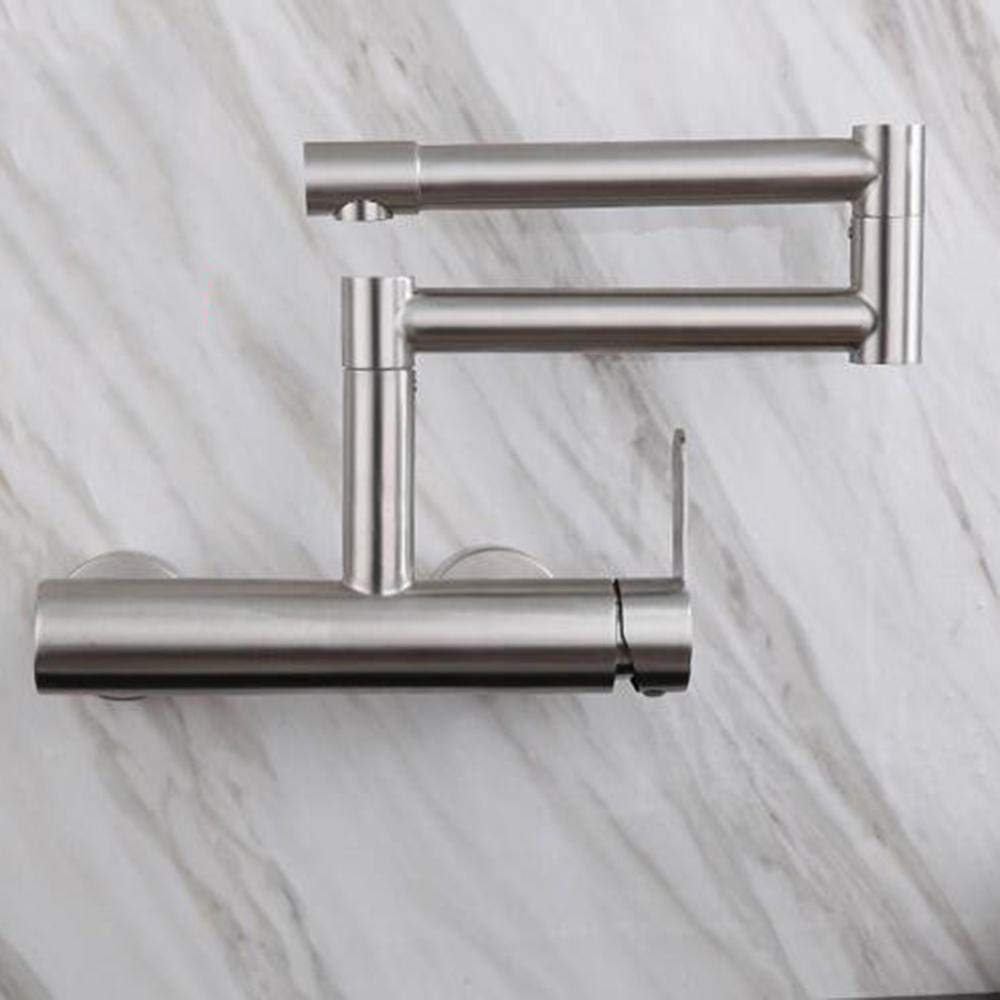 Stainless Steel Wall Mount Kitchen Faucet - Double Hole Folding & Rotating Mixing Sink Faucet for Modern & Space-Saving Kitchen Design