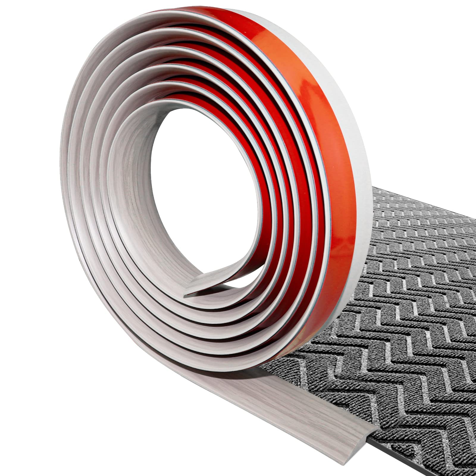 Self-Adhesive PVC Floor Transition Strip - 10Ft Wood Grain Gray Threshold Molding for Carpet & Hardwood Floors (Under 5mm Height) - Perfect for Doorways, Stairs & Room Dividers