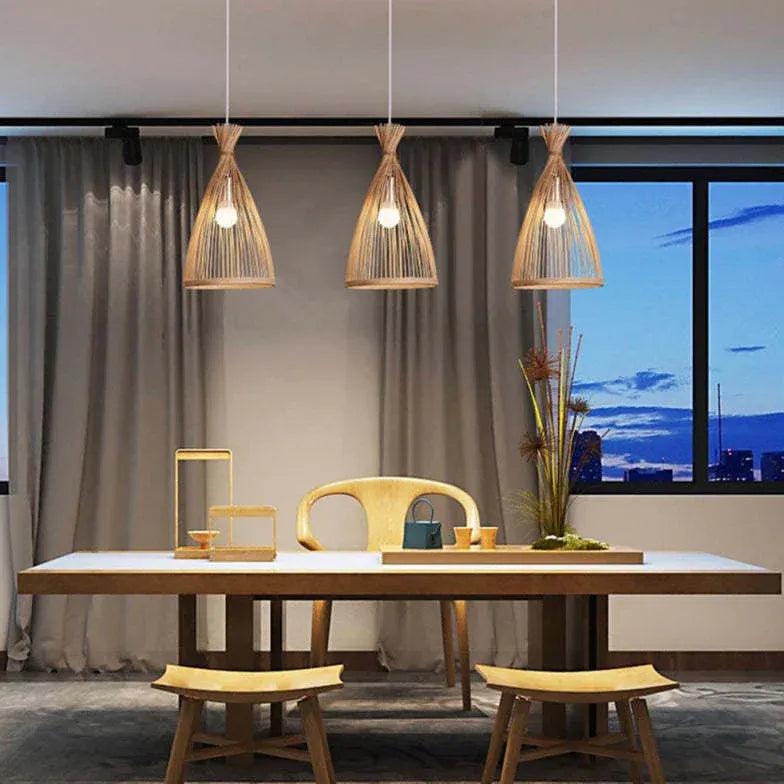Modern Rattan Pendant Light - Handwoven Natural Fiber Chandelier for Dining Room, Kitchen Island & Bedroom Ceiling Lighting
