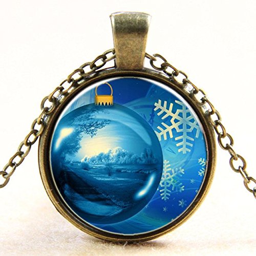 Full Moon Necklace with Glass Cabochon - Elegant Moon Pendant & Snowflake Jewelry - Small Water Drop World Photo Pendant - Perfect for Boho Fashion, Gift Giving & Special Occasions