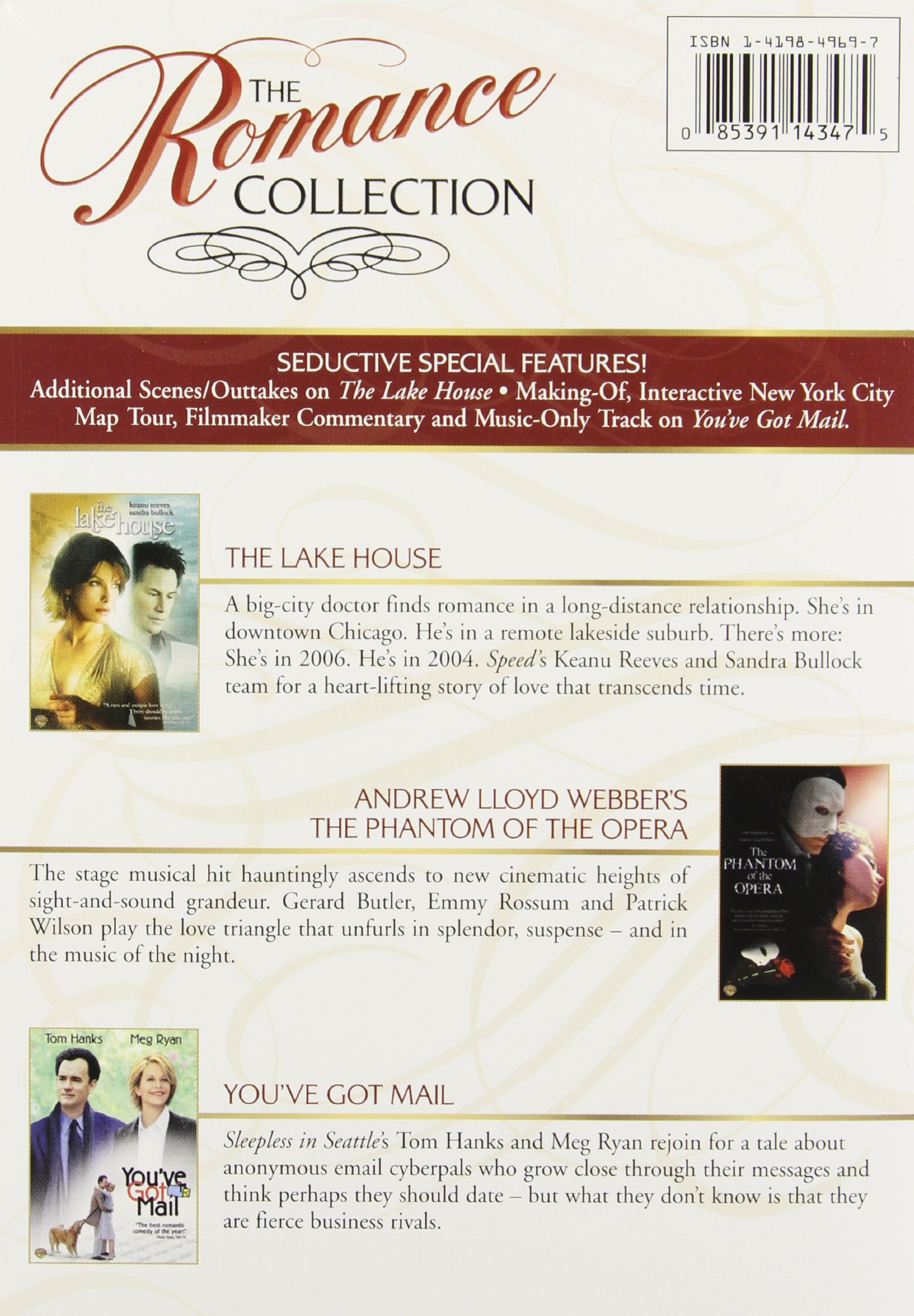 The Romance Collection DVD Set - The Lake House, The Phantom of the Opera & You've Got Mail | Classic Love Movies for Date Night & Romantic Evenings