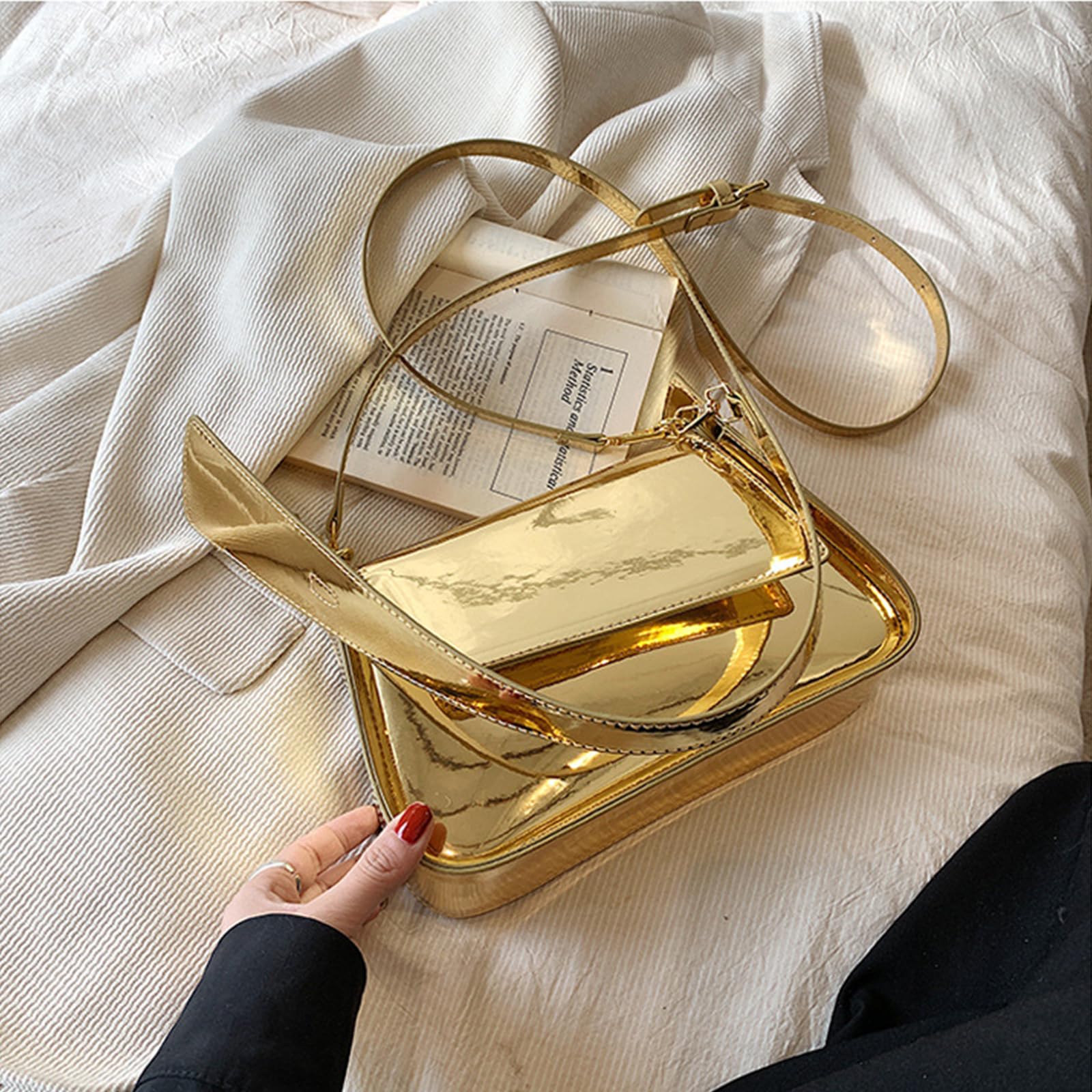 Y2K Silver & Gold Evening Clutch Purse - Metallic Party Handbag for Women, Shoulder Bag for Night Out, Wedding, Prom & Special Events