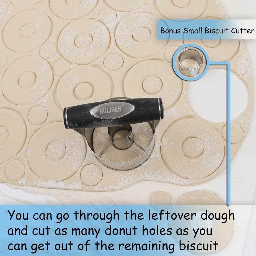 HULISEN 3.5 Inch Donut Cutter & Biscuit Cutter Set (2-Piece) with Soft Grip Handle - Stainless Steel Professional Baking Tools for Cookies, Pastries, Doughnuts - Includes Bonus 2 Mini Cookie Cutters - Perfect for Home Bakers, Bakeries & Gift Giving