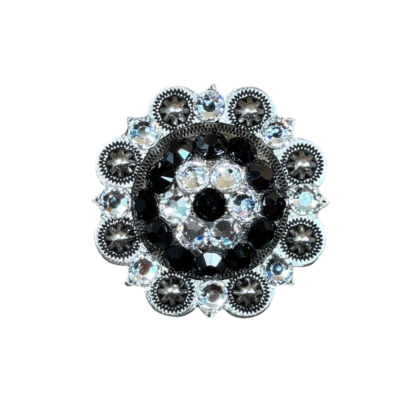 Antique Silver Jet & Clear Crystal Conchos for Belts, Boots & Accessories - Sizes 1 to 3 with Buckles | Western Style, Biker Fashion & DIY Crafting