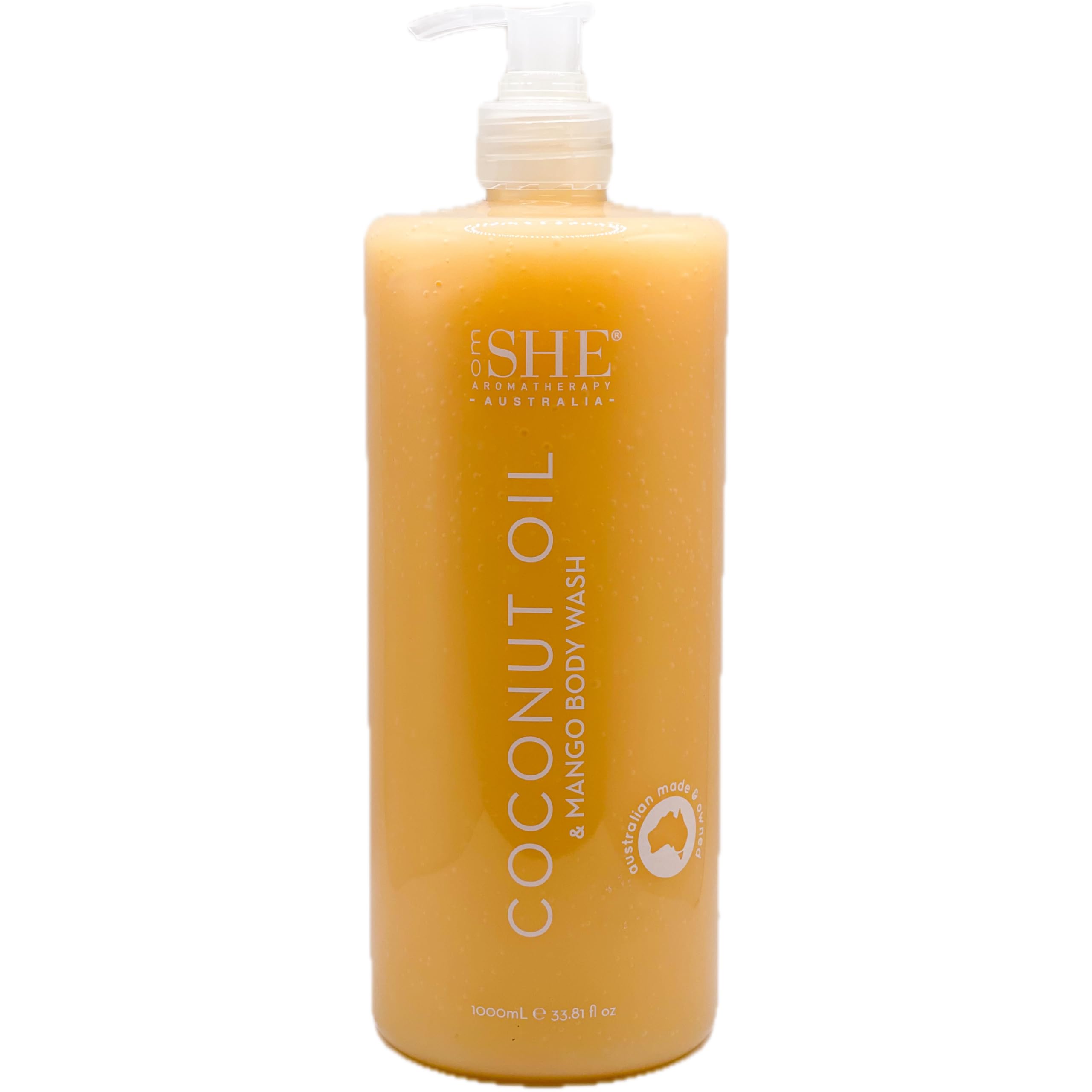 Om She Coconut Oil & Mango Body Wash - 33.8 Fl Oz (1 Liter) Moisturizing Shower Gel for Dry Skin - Perfect for Daily Hydration & Aromatherapy