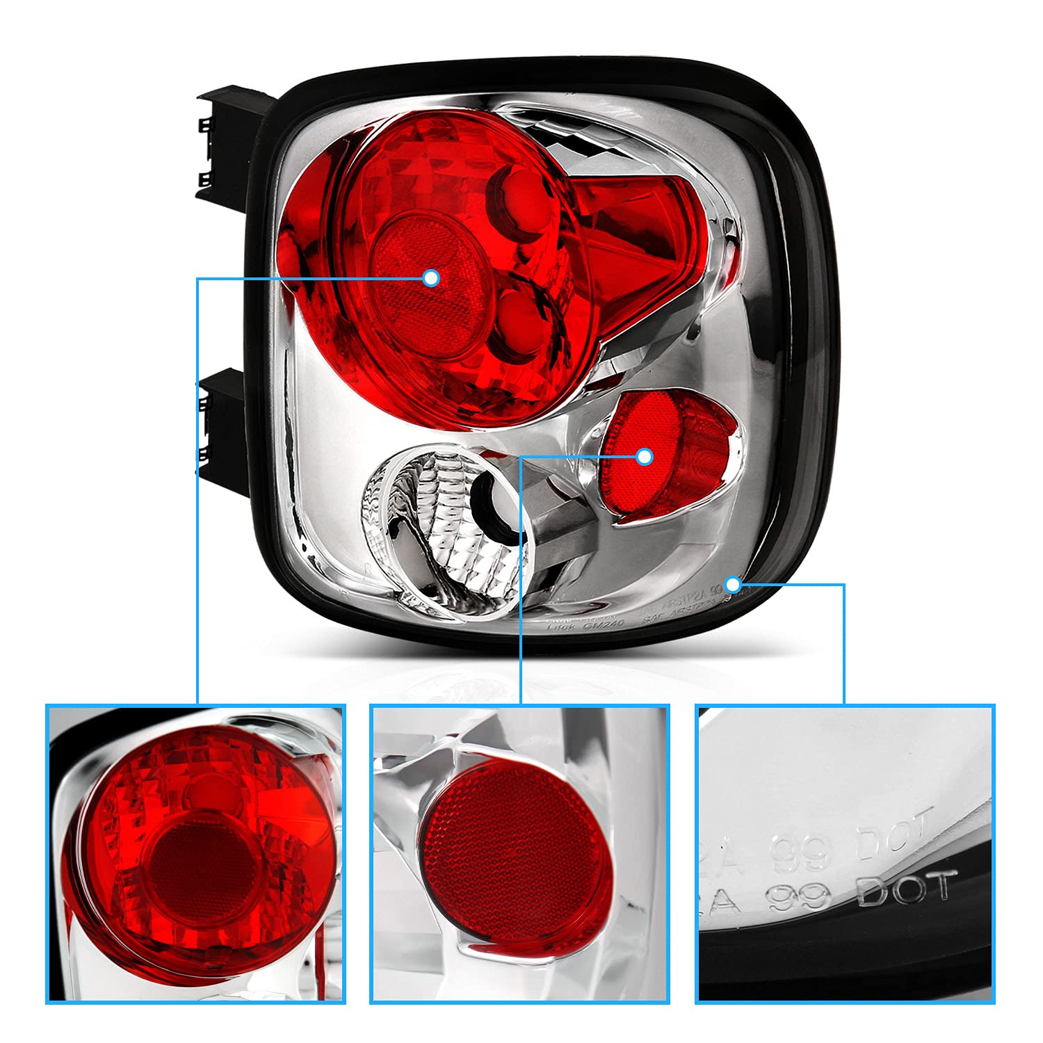 AmeriLite Chrome Replacement Brake Tail Lights for Chevy Silverado & GMC Sierra Stepside - Left & Right Side Pair - Durable LED Lights for Enhanced Safety & Style - Perfect for Night Driving & Off-Road Adventures