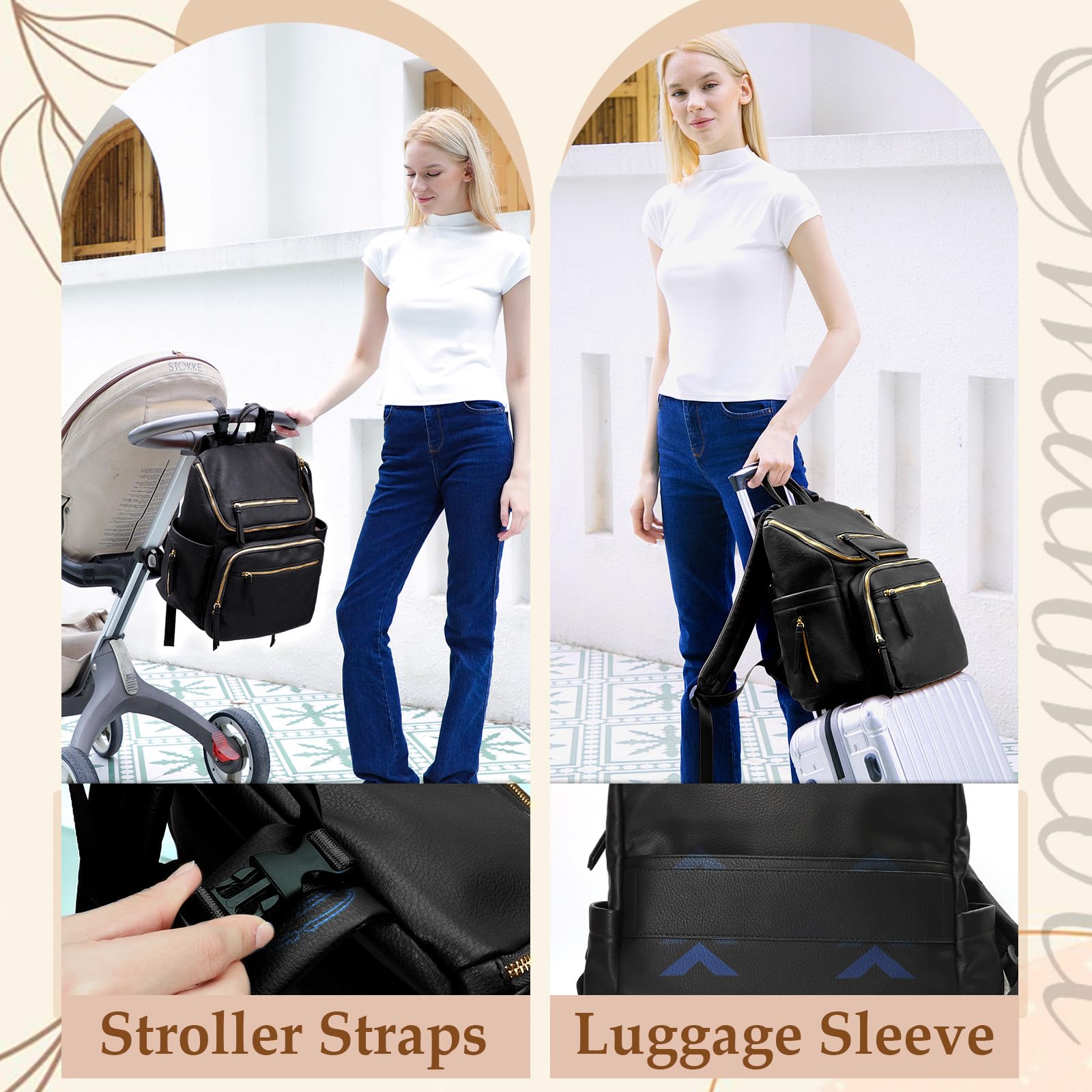MISS FONG Multifunctional Baby Changing Backpack - Premium Leather Diaper Bag with 19 Pockets, Organizer, Changing Mat & Stroller Hook - Perfect for Travel, Outings & Parenting On-The-Go