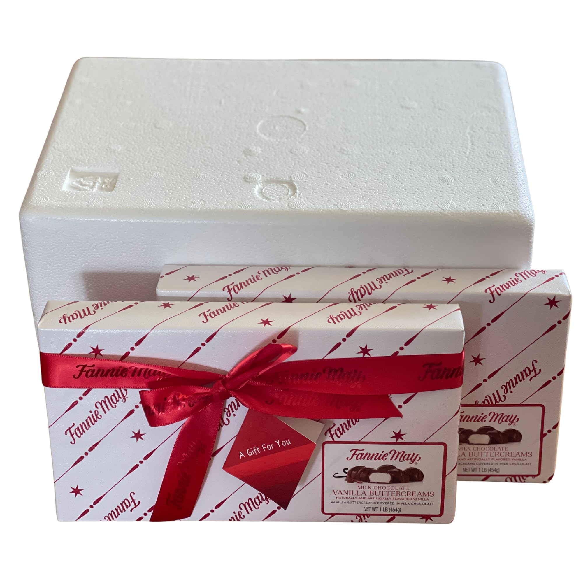 Fannie May 2-Pound Milk Chocolate Vanilla Buttercream Candy Gift Box with Artistix Tag & Insulated Shipper - Perfect for Birthdays, Holidays & Corporate Gifting