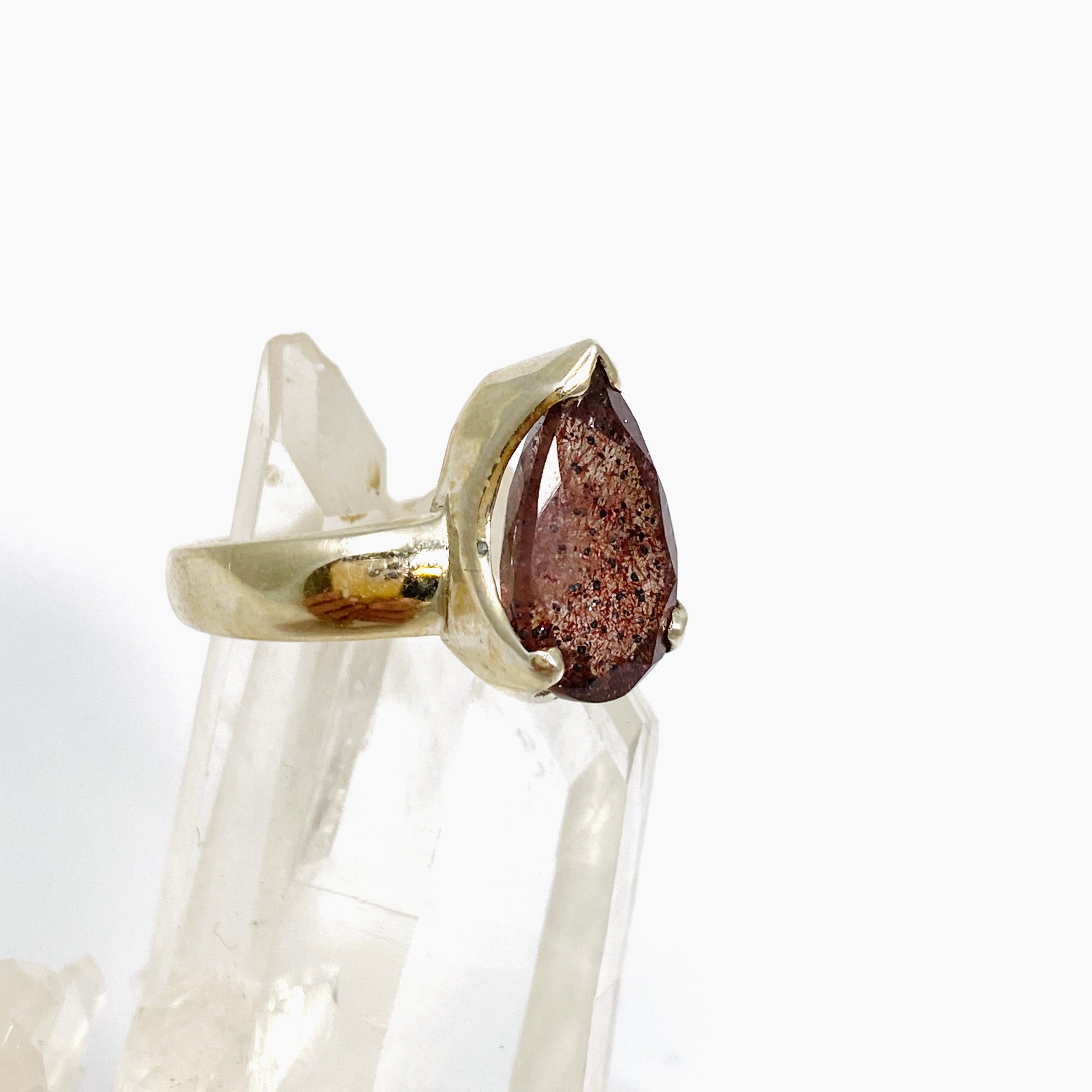 Lepidicrocite in Quartz Teardrop Faceted Ring - Size 7 Natural Crystal Jewelry for Women - Perfect for Healing, Meditation & Spiritual Energy Work