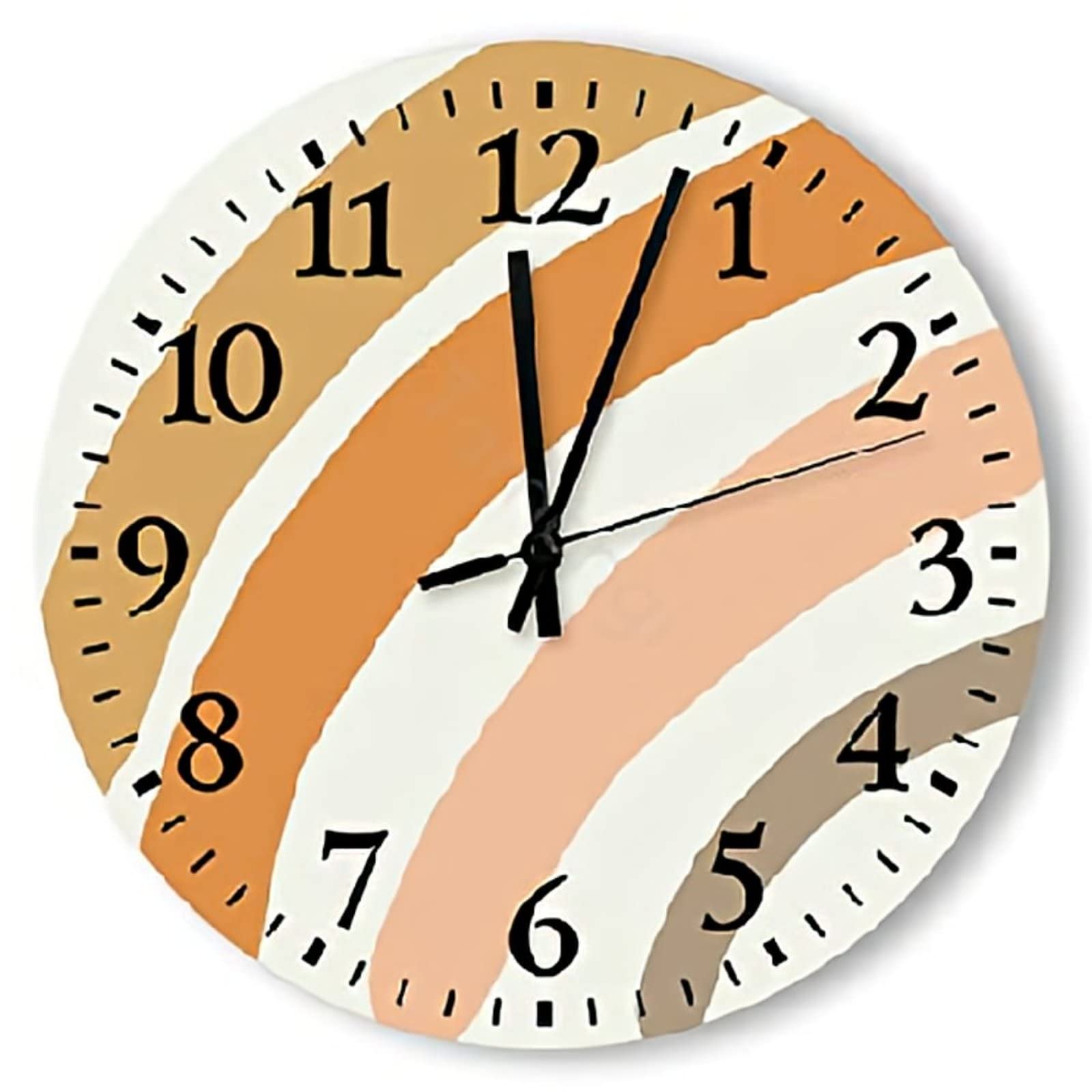 Boho Rainbow Nursery Wall Clock - 15 Inch Wooden Round Silent Battery Operated Wall Decor for Baby Room, Kids Bedroom & Living Room - Large Decorative Hanging Clock with Non-Ticking Movement