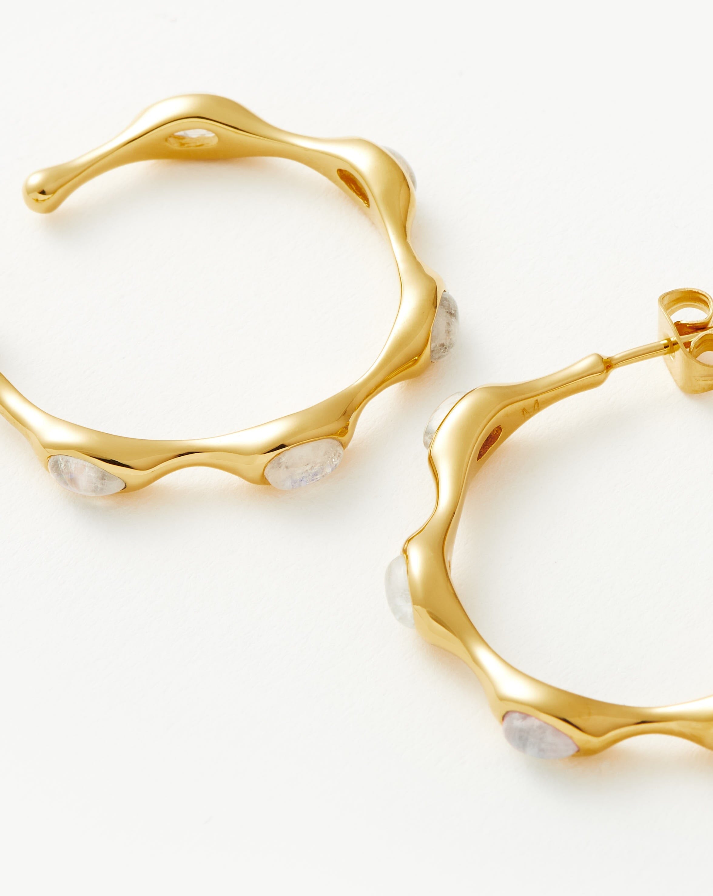 Magma Gemstone Medium Hoop Earrings - 18k Recycled Gold Plated Sterling Silver | Boho Chic Jewelry for Women | Perfect for Everyday Wear, Date Nights & Special Occasions