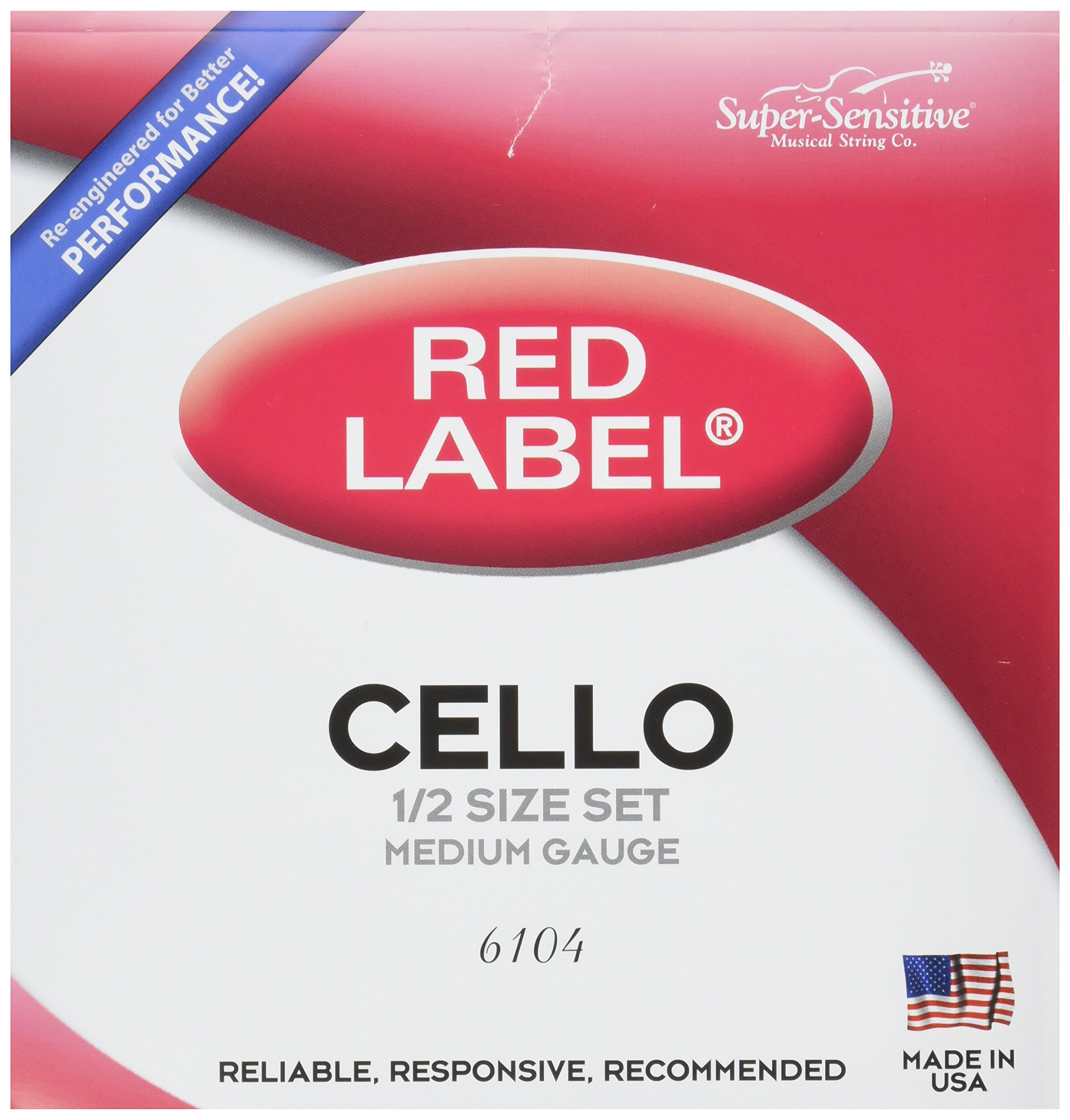 6104 Red Label Cello Strings Set - Medium Tension, 1/2 Size Cello - Perfect for Student & Intermediate Cellists | Practice, Performances & Orchestra Use