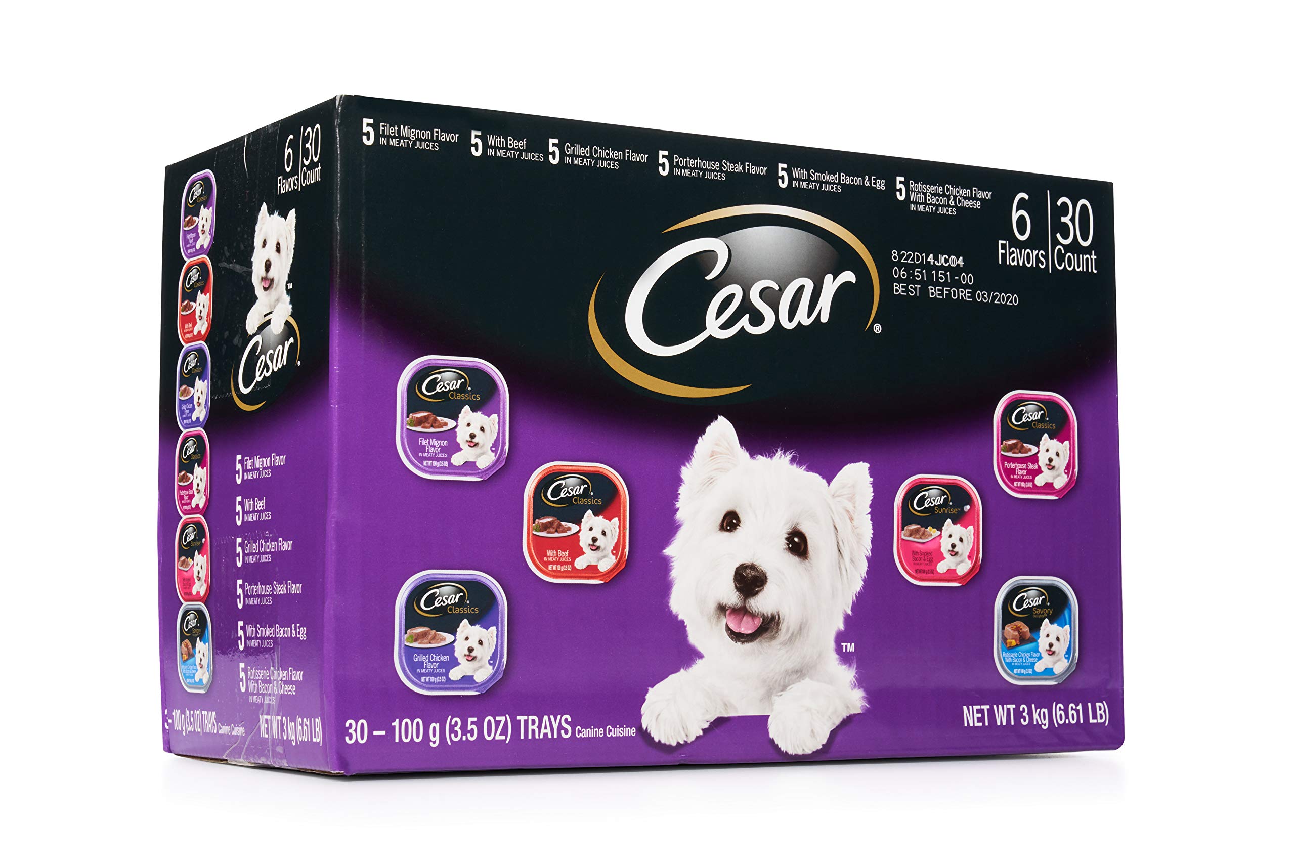 Premium Cesar Canine Cuisine Wet Dog Food Variety Pack - 30 Count (6.61 lbs) | Meaty Juices Flavor | Perfect for Small Breeds & Senior Dogs | Ideal for Mealtime, Training Treats & Food Toppers