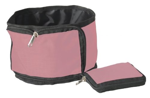 Pink Travel Wallet & Pet Bowl Set - Portable Collapsible Dog Cat Food Water Container for Hiking Camping Outdoor Adventures