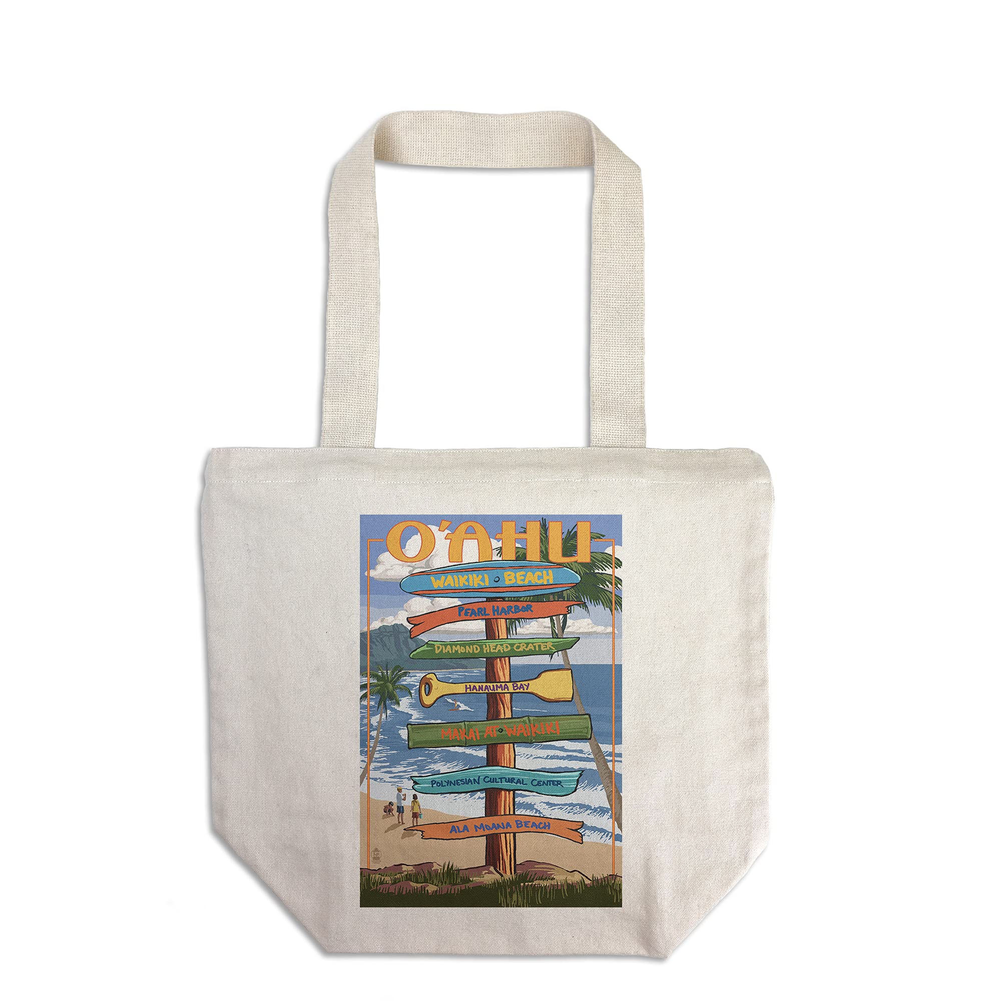 Lantern Press Waikiki Beach Hawaii Signpost Destinations Tote Bag - 100% Cotton Canvas Reusable Shopping Bag - Perfect for Beach Trips, Groceries & Eco-Friendly Lifestyle