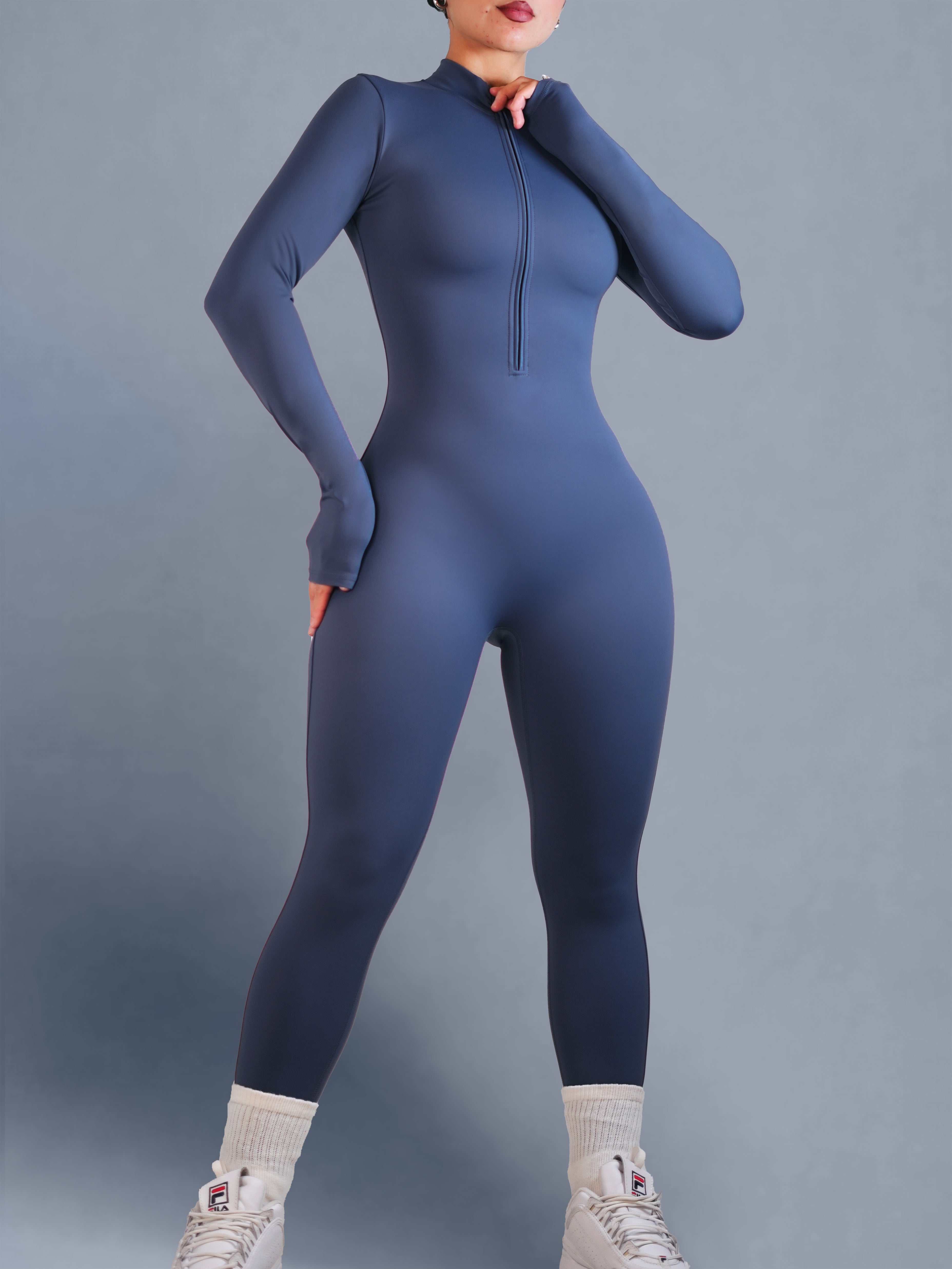 Endure Long Sleeve Zipper Jumpsuit for Women - Moonlit Blue | Comfortable One-Piece Romper | Perfect for Workout, Yoga & Casual Wear