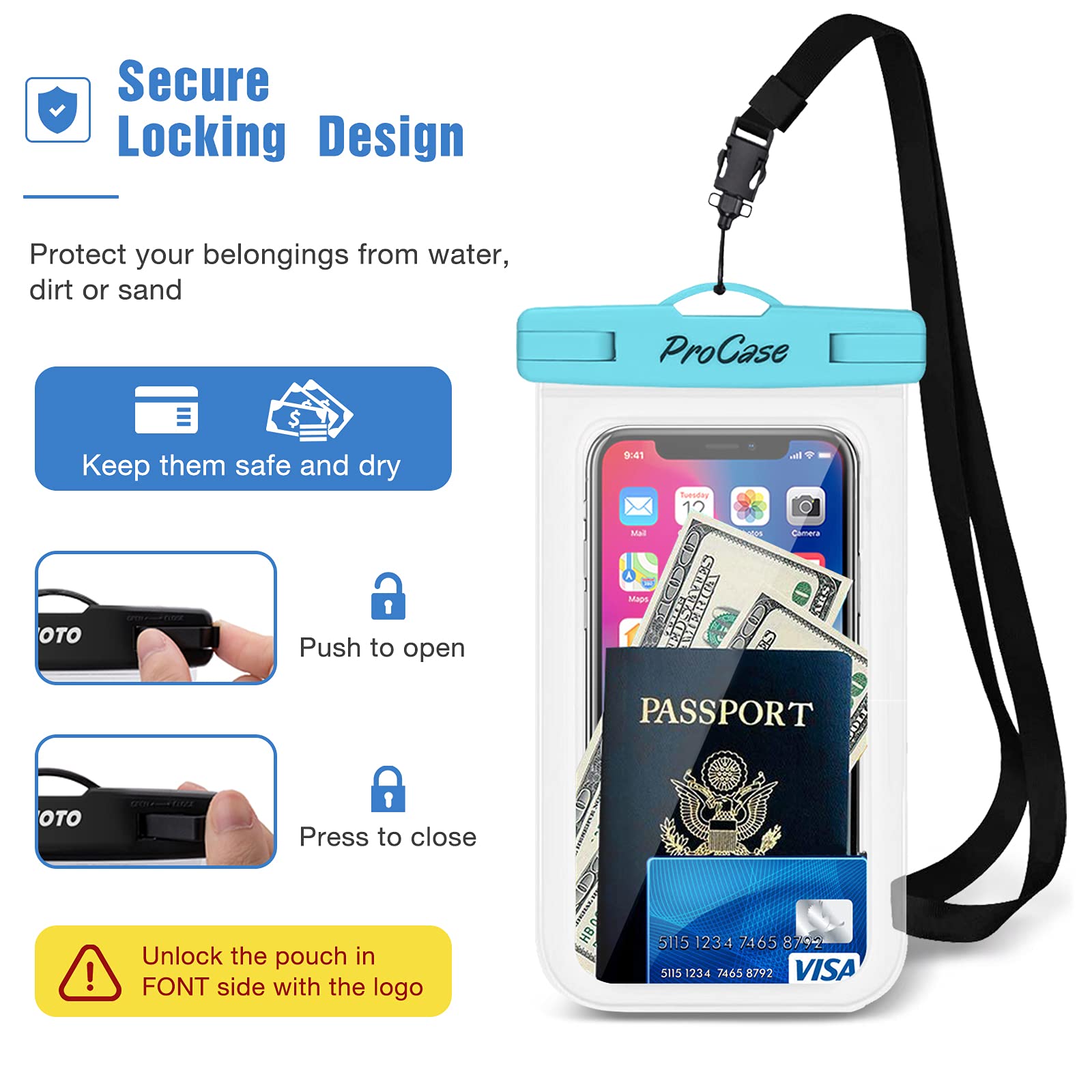 Waterproof Phone Pouch 4 Pack - Universal Dry Bag Underwater Case for iPhone 16/15/14/13/12/11 Pro/Plus/Max/Mini/XS/XR/X/8/7 & Samsung Galaxy S23/S22/S21/Ultra/Note (Up to 7