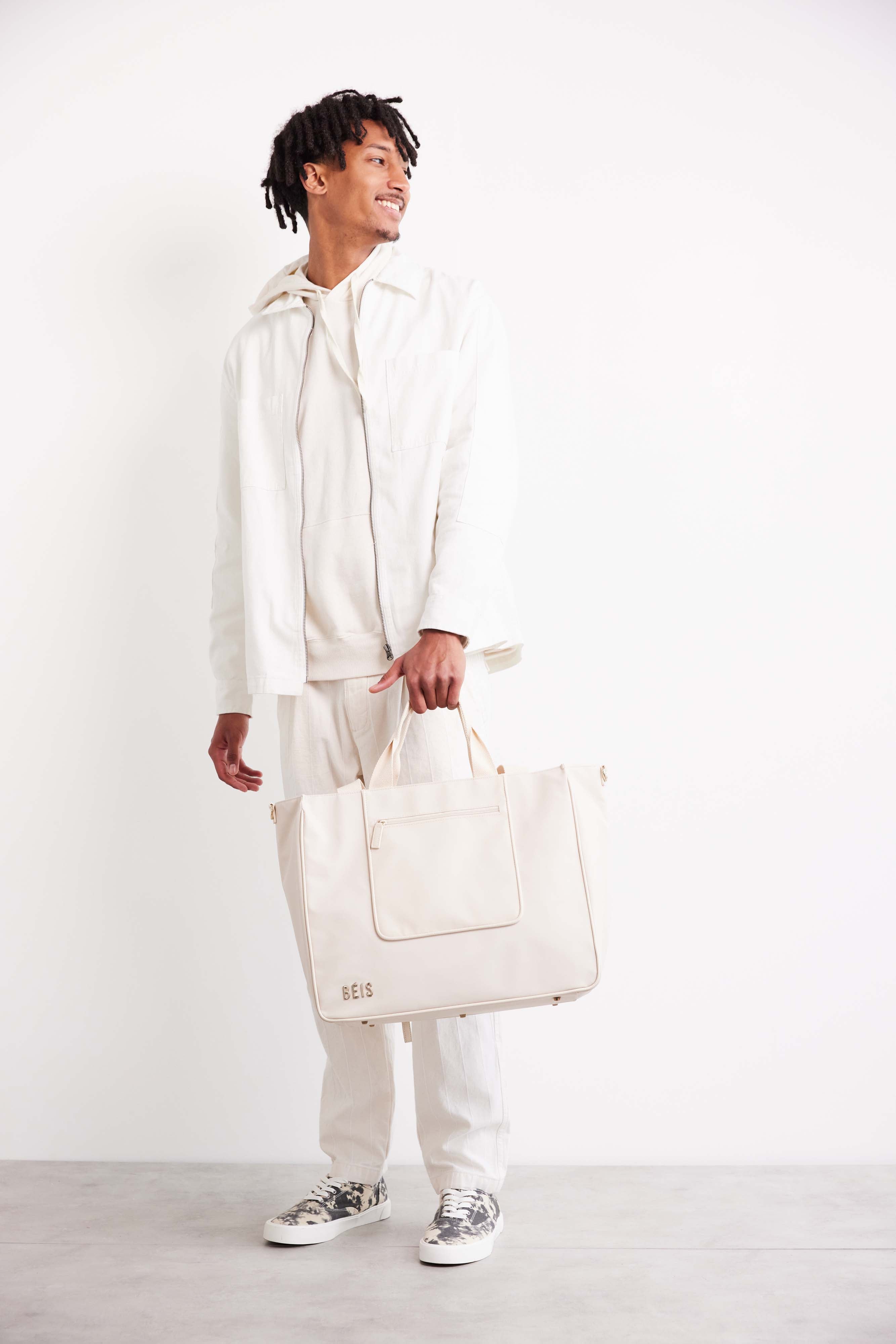 Stylish Beige East to West Tote Bag - Versatile Canvas Shoulder Bag for Women, Perfect for Work, Travel & Everyday Use
