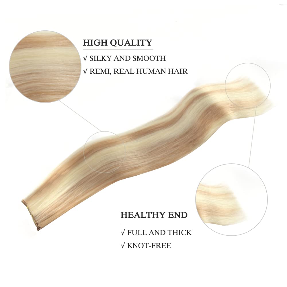 16 Inch 100g Sassina Wire Human Hair Extensions - Highlight Dark Dirty Blonde Mixed with Ash Blonde Remy Real Human Hair - Miracle Wire Straight Hairpiece for Daily Styling & Special Occasions
