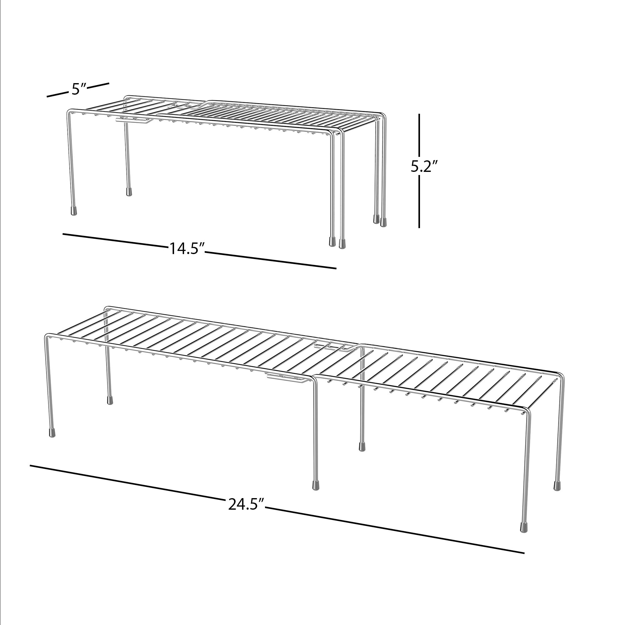 Expandable Kitchen Cabinet Organizer - Adjustable Pantry Shelves, Under Sink & Countertop Storage Shelf by Classic Cuisine (Chrome) - Perfect for Small Spaces, Bathroom & Closet Organization
