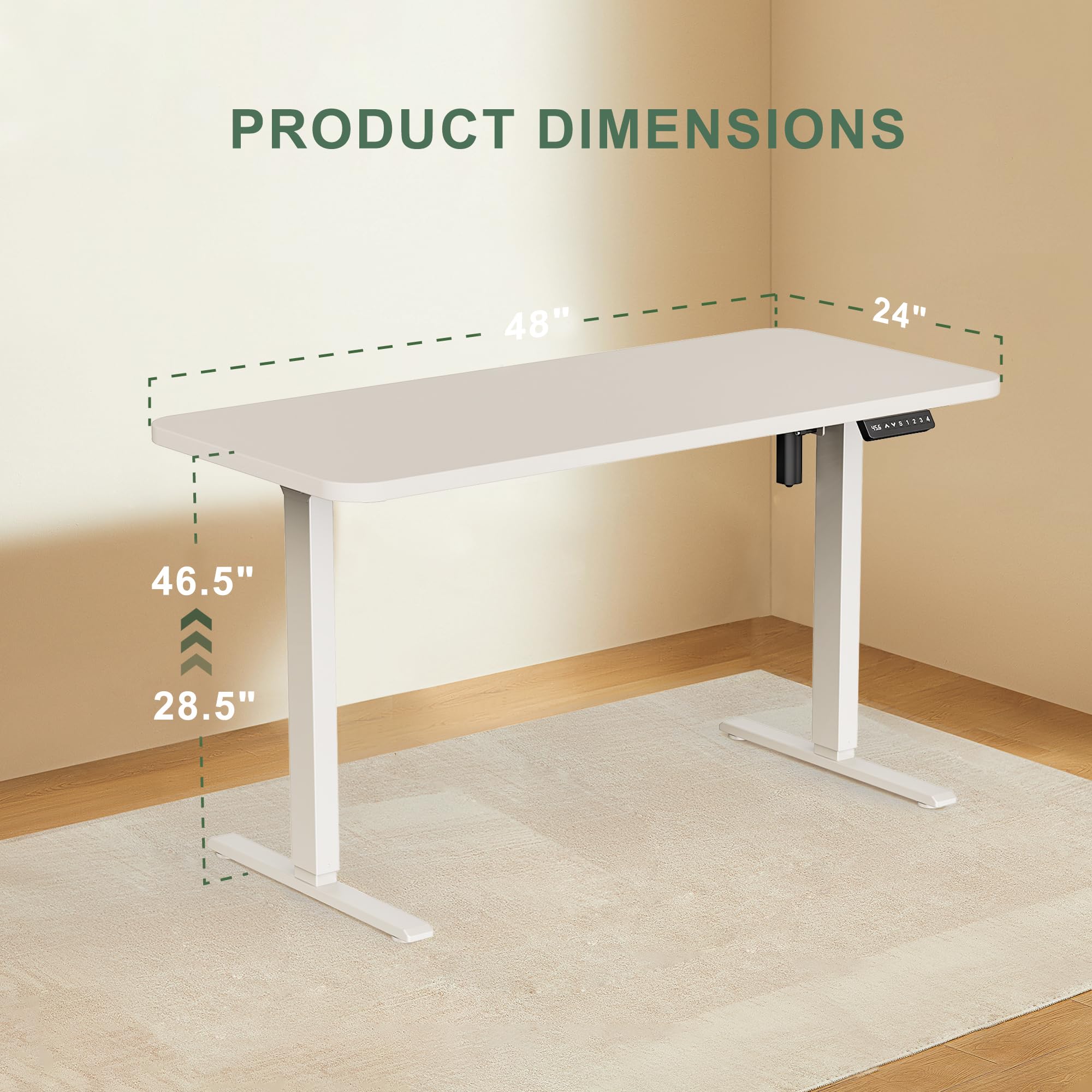 48x24 Inches Electric Standing Desk - Seamless One-Piece Height Adjustable Desk for Home Office | Ergonomic Sit to Stand Computer Workstation (White) - Perfect for Remote Work, Gaming & Study Spaces