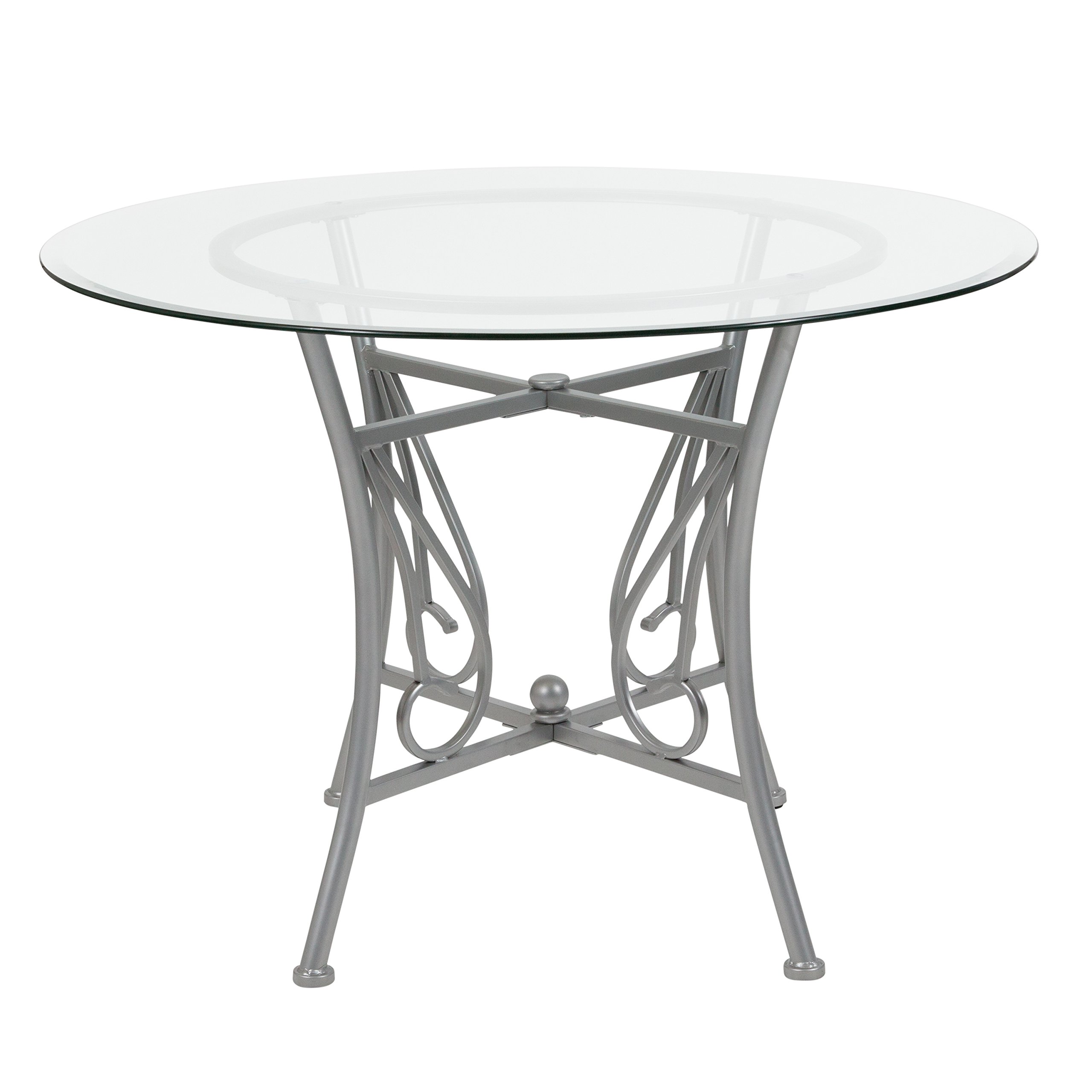 Flash Furniture Princeton 42-inch Round Glass Dining Table with Sturdy Metal Frame in Silver - Perfect for Small Spaces, Kitchens, and Modern Dining Rooms
