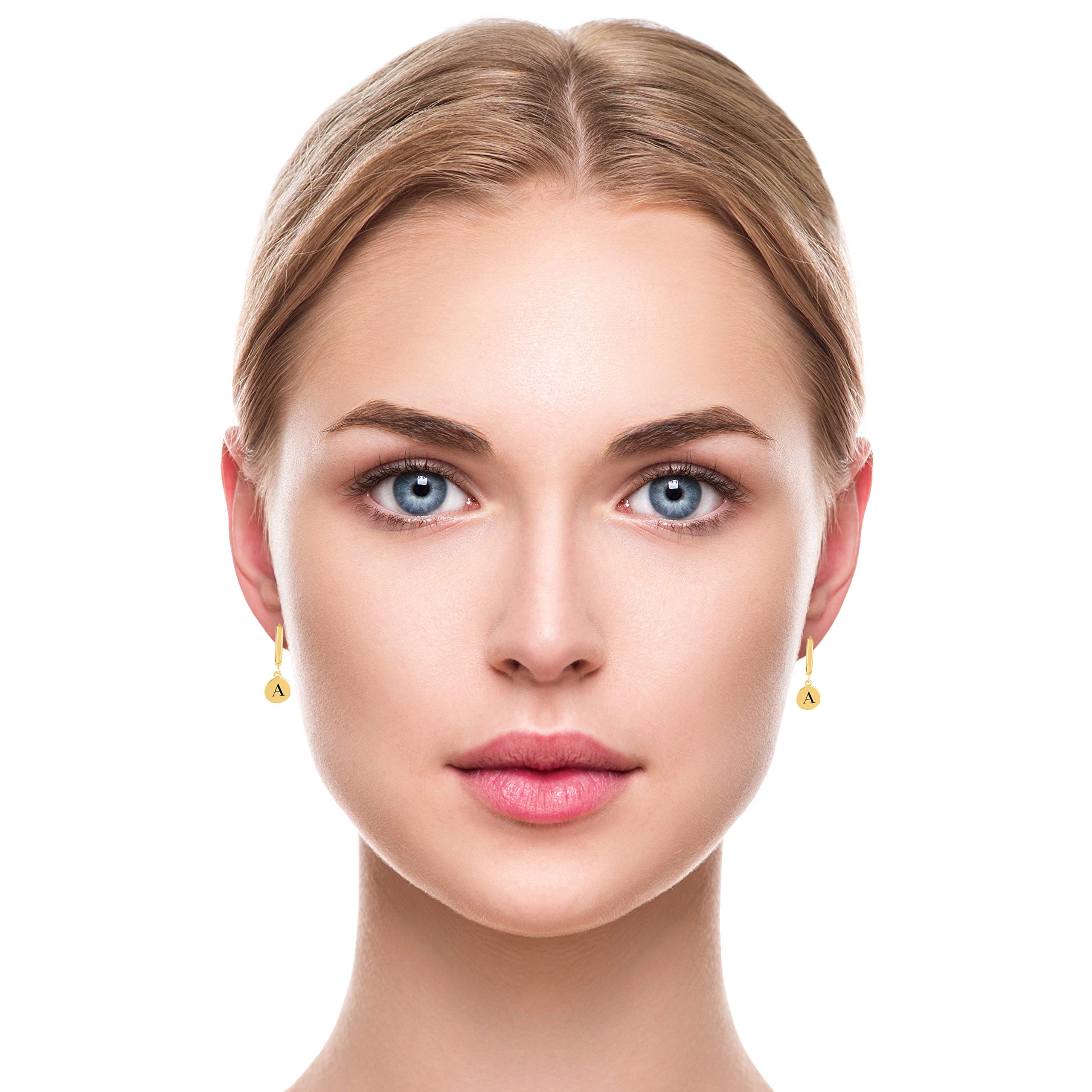 18K Gold Plated Sterling Silver Initial Engraved Women's Huggie Earrings - Personalized Disc Hoop Earrings for Everyday Wear, Gift Giving & Special Occasions