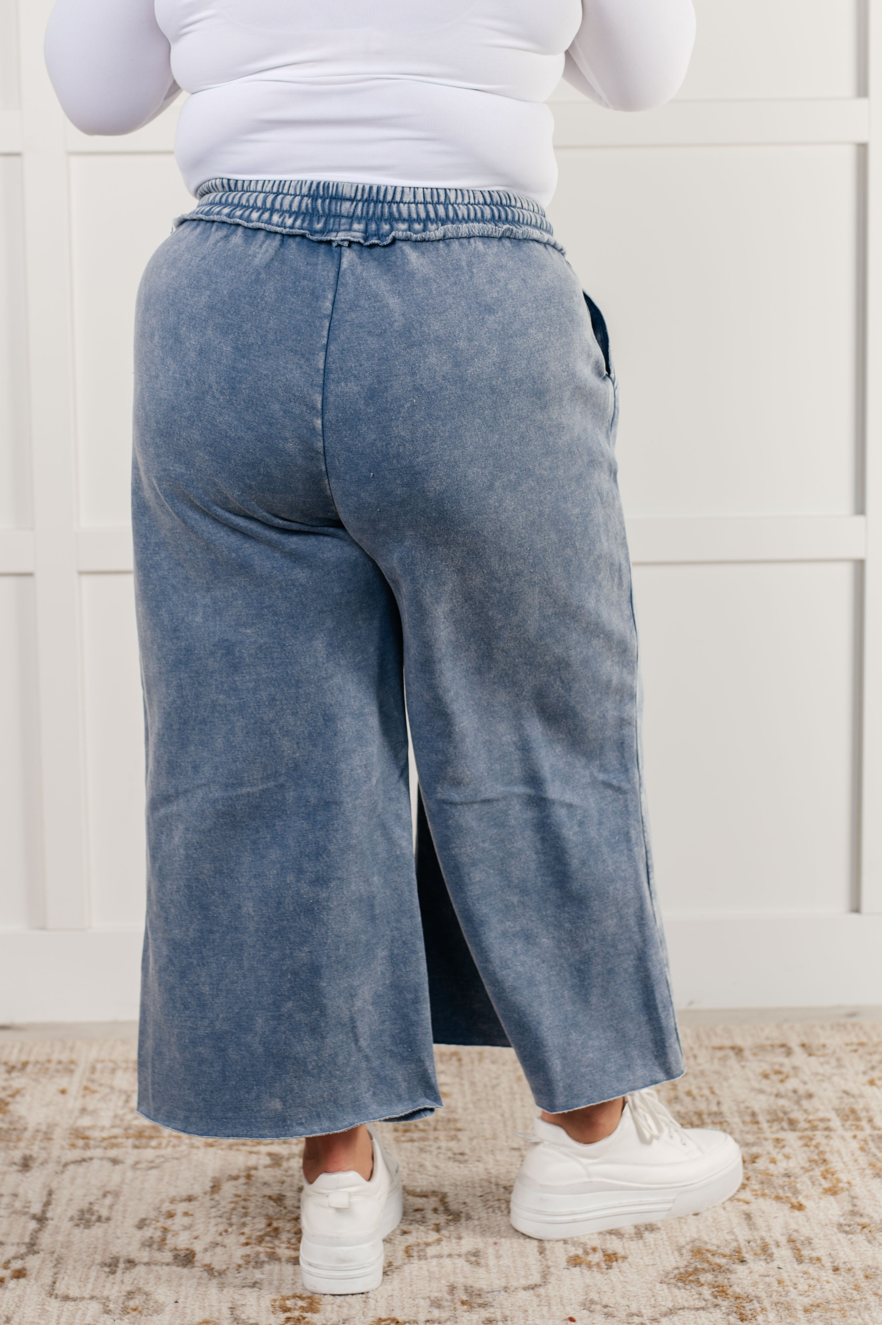 Stylish Dusty Blue Wide Leg Cropped Pants for Women - Casual & Office Wear | Comfortable High Waist Trousers for Everyday Outfits