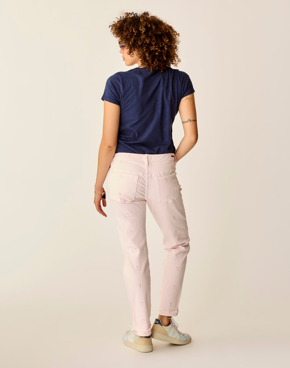 Pastel Embroidered Carson Jean - Women's High Waist Distressed Denim Jeans for Casual Wear & Street Style Fashion