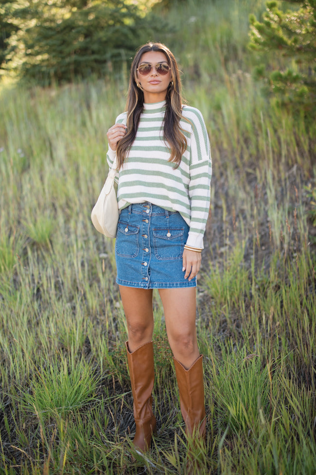 Keep On Shining Olive & Cream Striped Turtleneck Sweater for Women | Cozy Winter Pullover | Perfect for Office Wear & Casual Outings