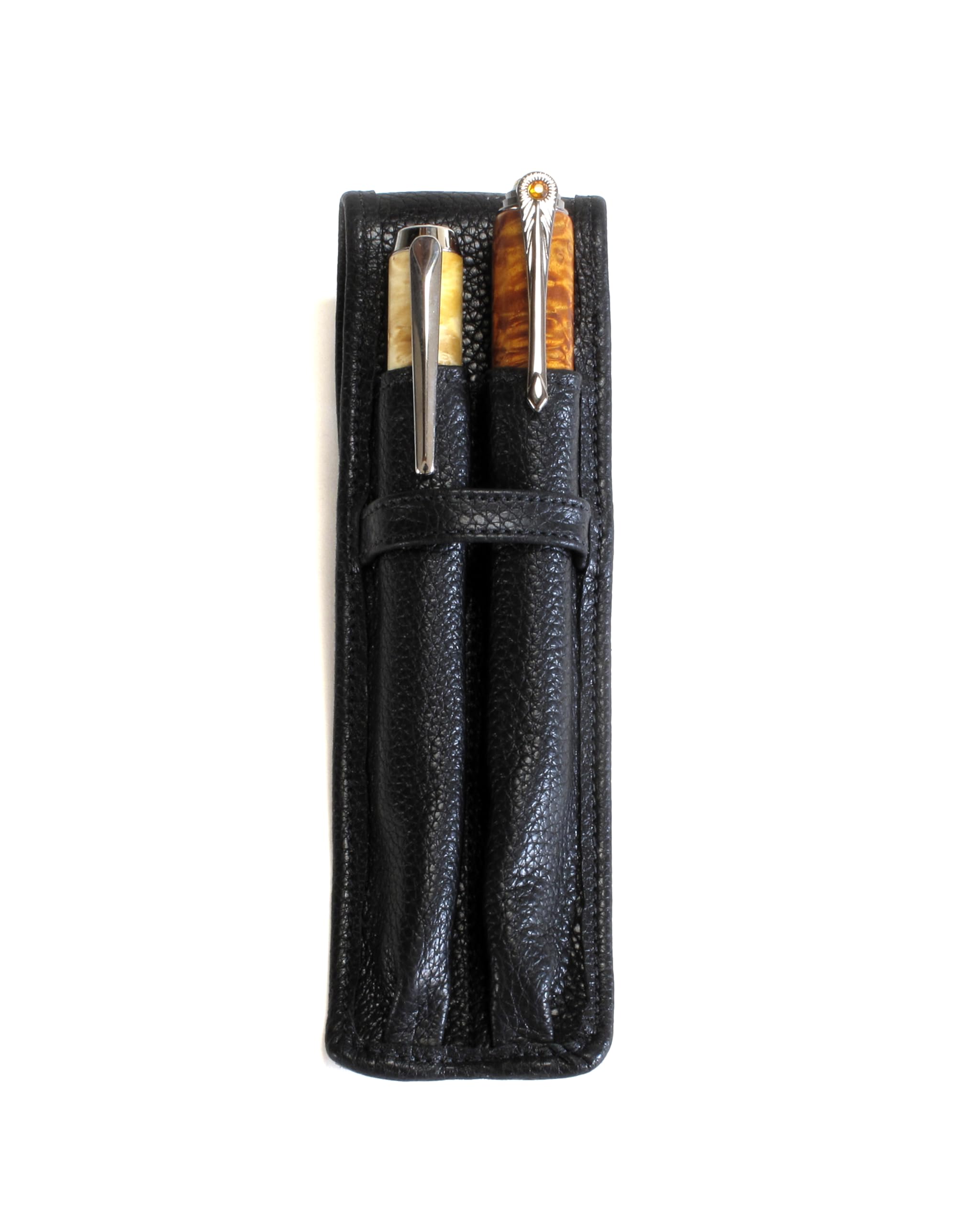 Premium Genuine Leather Double-Black Pen Holder - Elegant Desk Organizer for Office, Home & School Use