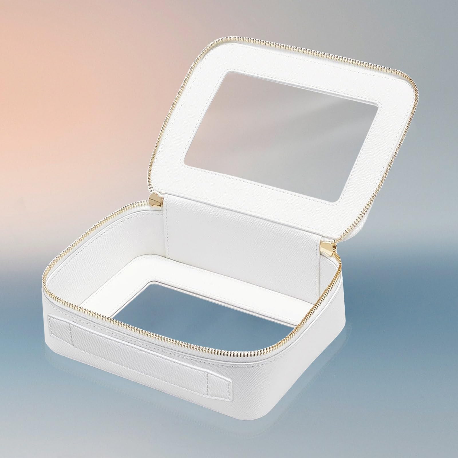 Clear Window Travel Makeup Bag for Women - Heavy Duty Zipper Cosmetic Organizer with Transparent Front, White Toiletry Bag for Travel Essentials | Perfect for Airplane Carry-on, Gym, Vacation & Daily Use