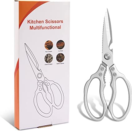 Heavy Duty Stainless Steel Kitchen Scissors - Dishwasher Safe Multi-Purpose Food Shears with Non-Slip Handles - Perfect for Cutting Meat, Herbs, Poultry and Packaging - Ideal for Home Cooking & Professional Kitchens