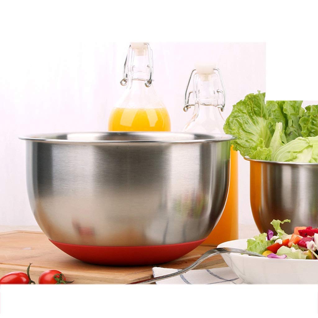 Stainless Steel Mixing Bowls Set of 3 - Nesting Dinner & Appetizer Plates with Measurement Lines & Non-Slip Silicone Base - Thick Material Salad, Batter & Egg Mixing Bowls for Baking, Cooking & Food Prep
