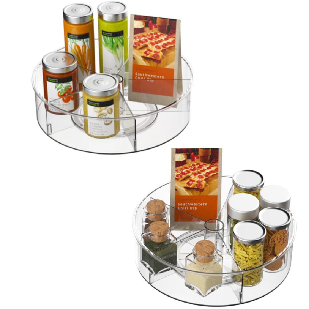 2-Pack Lazy Susan Turntable Spice Rack Organizer - 360° Rotating Kitchen Storage for Spices, Condiments & Food - Perfect for Cabinets, Pantry, Refrigerator & Countertop Organization (Ideal for Small Spaces & Easy Access)