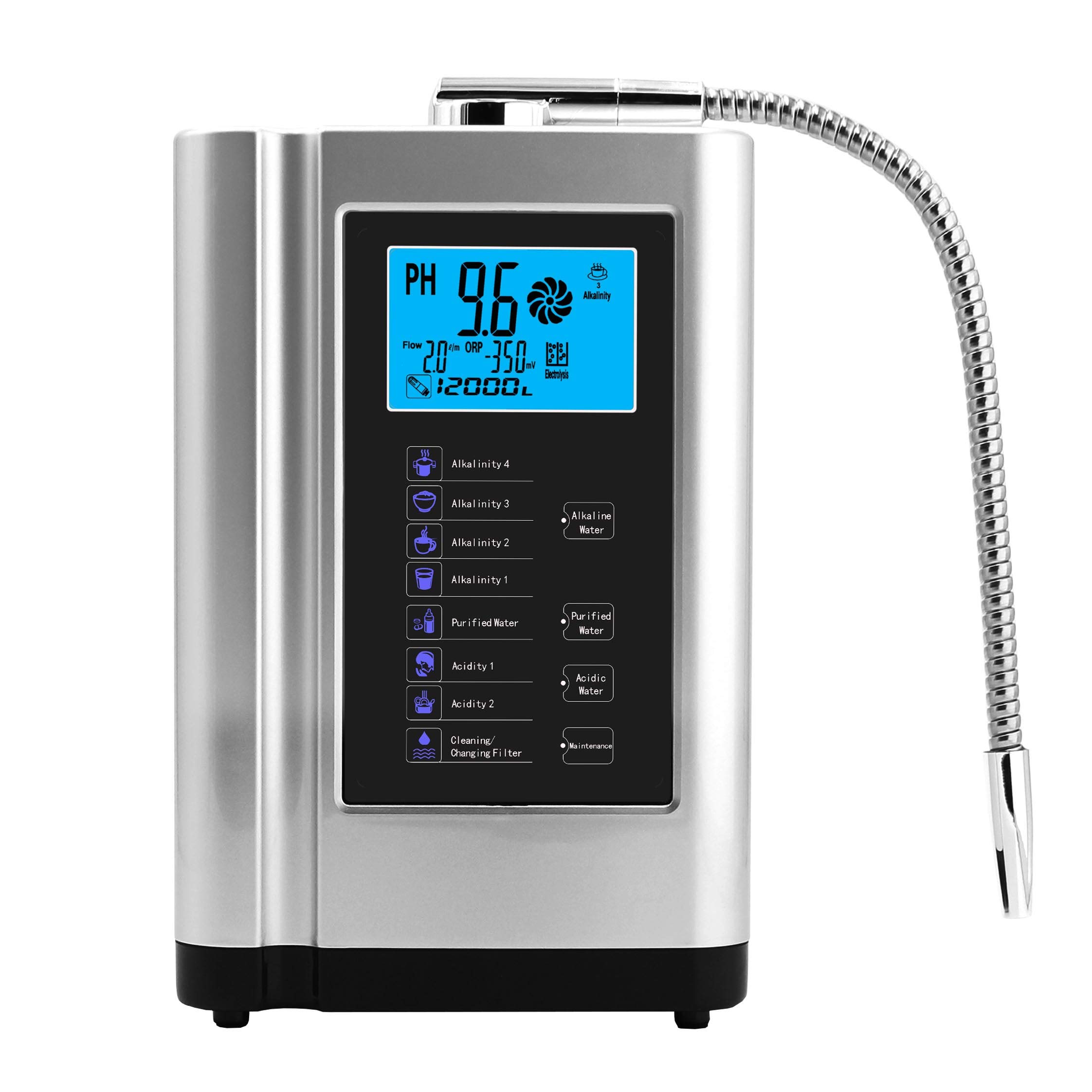 Premium AlkaDrops Water Ionizer & Purifier Machine - pH 3.5-10.5 Adjustable, -500mV ORP, 6000L Filter Capacity, 7 Settings, Auto-Clean Function, Smart Voice Control (Silver) - Perfect for Home, Office & Health-Conscious Lifestyles