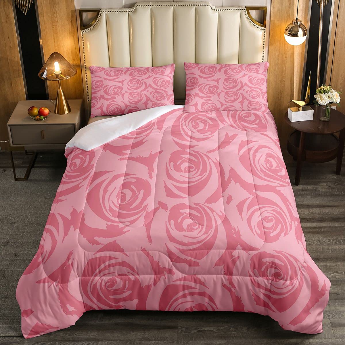 Pink Rose Floral Bedding Set - Full Size Botanical Comforter for Kids, Boys & Girls | Breathable Duvet Cover with Blossom Flowers Design | Modern Teen Bedroom Decor | Perfect for Spring Refresh, Nursery Room or Romantic Bedroom Makeover