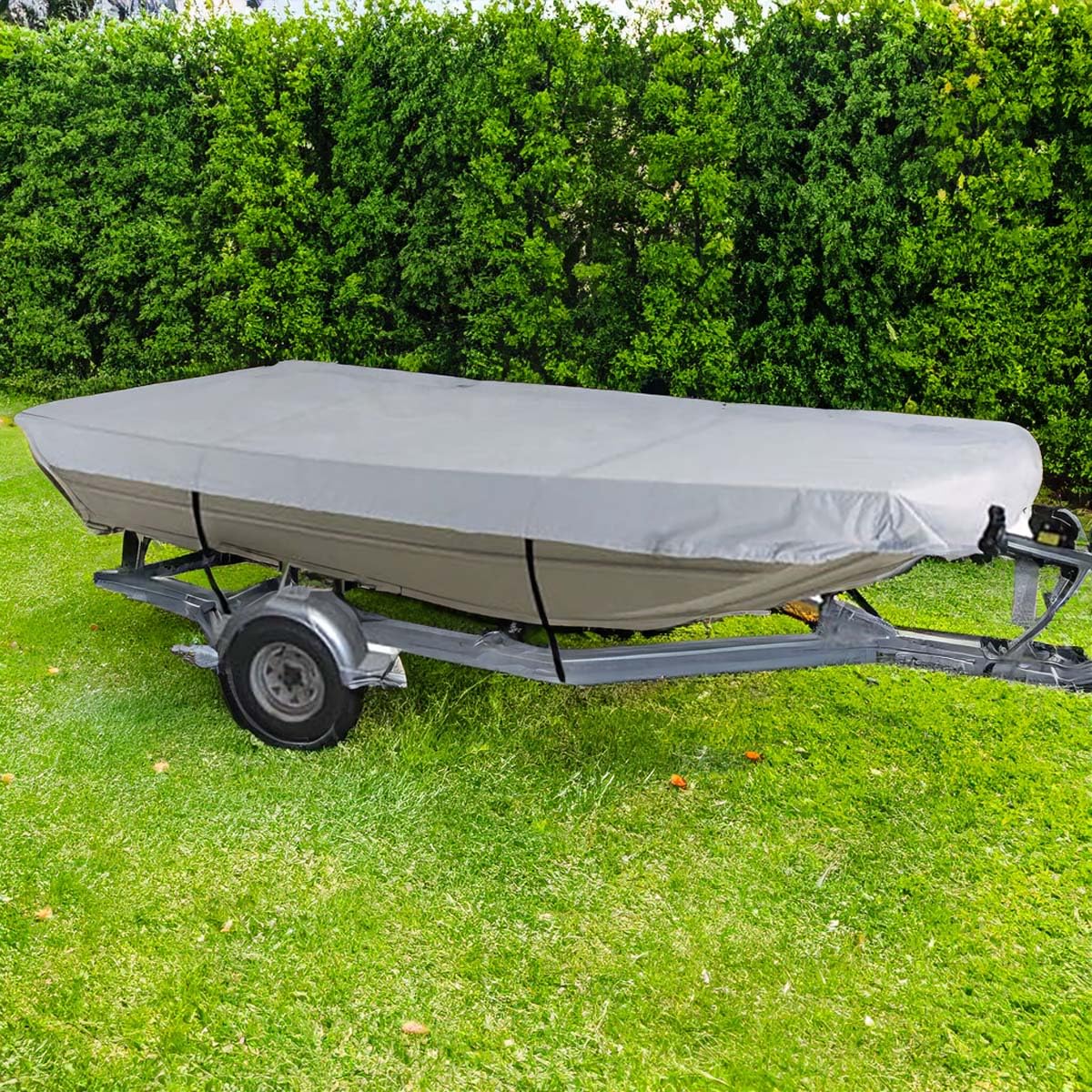 Oceansouth Heavy Duty 100% Solution Dyed Polyester Jon Boat Cover (12'-14') - Waterproof Boat Cover with Straps & Buckles for Fishing, Pontoon, Bass Boats - Marine Accessories for Outdoor Protection & Storage