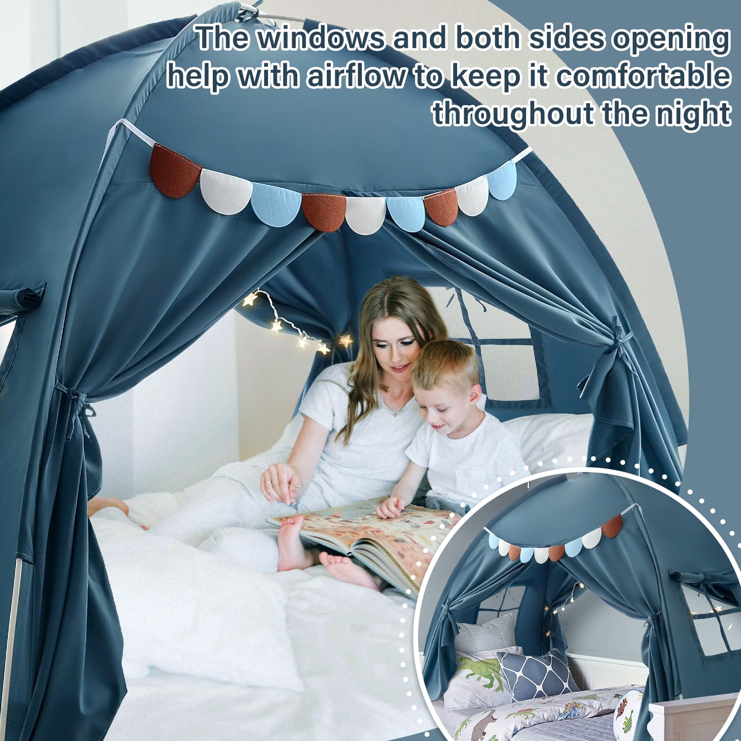 Kids Twin Bed Tent - Indoor Canopy Privacy Tent for Boys & Girls, Blue Jean Color - Perfect for Sleepovers, Reading Nooks & Drafty Rooms
