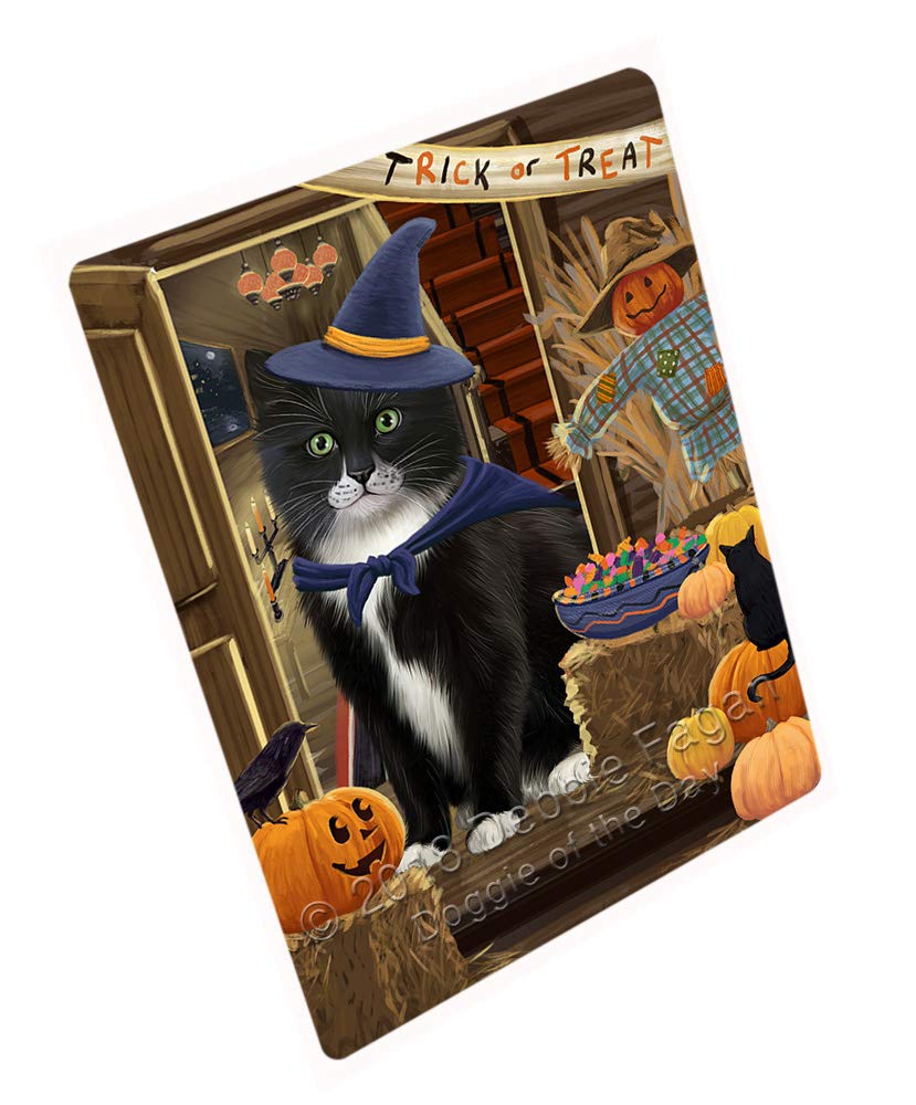 Enter at Own Risk Trick or Treat Halloween Tuxedo Cat Large Refrigerator & Dishwasher Magnet (18