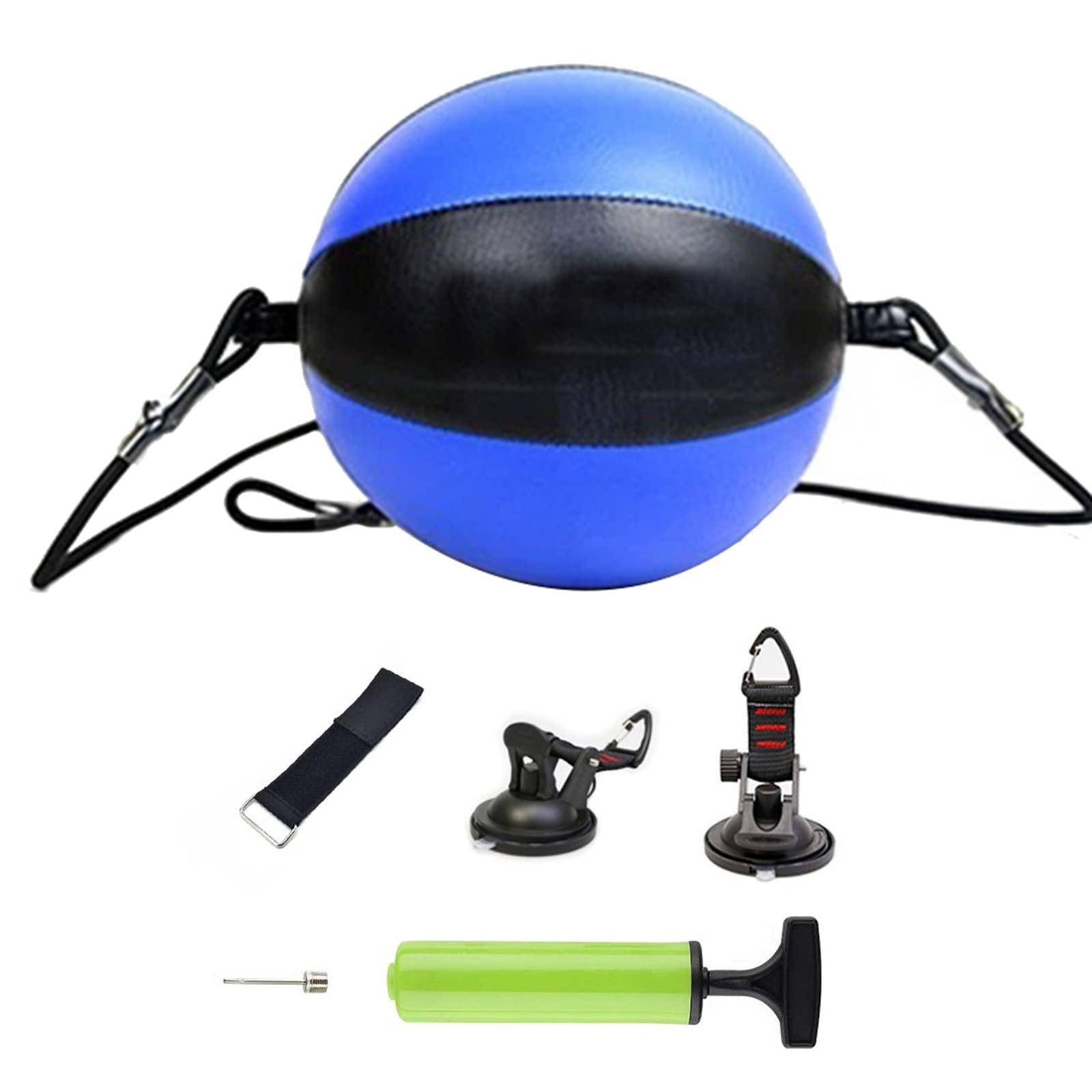 Double End Boxing Bag Set - PU Inflatable Punching Speed Ball with Elastic Rope for MMA, Gym & Home Training - Perfect for Adults, Kids, Men & Women (Blue+Black) - Improve Reflexes & Boxing Skills