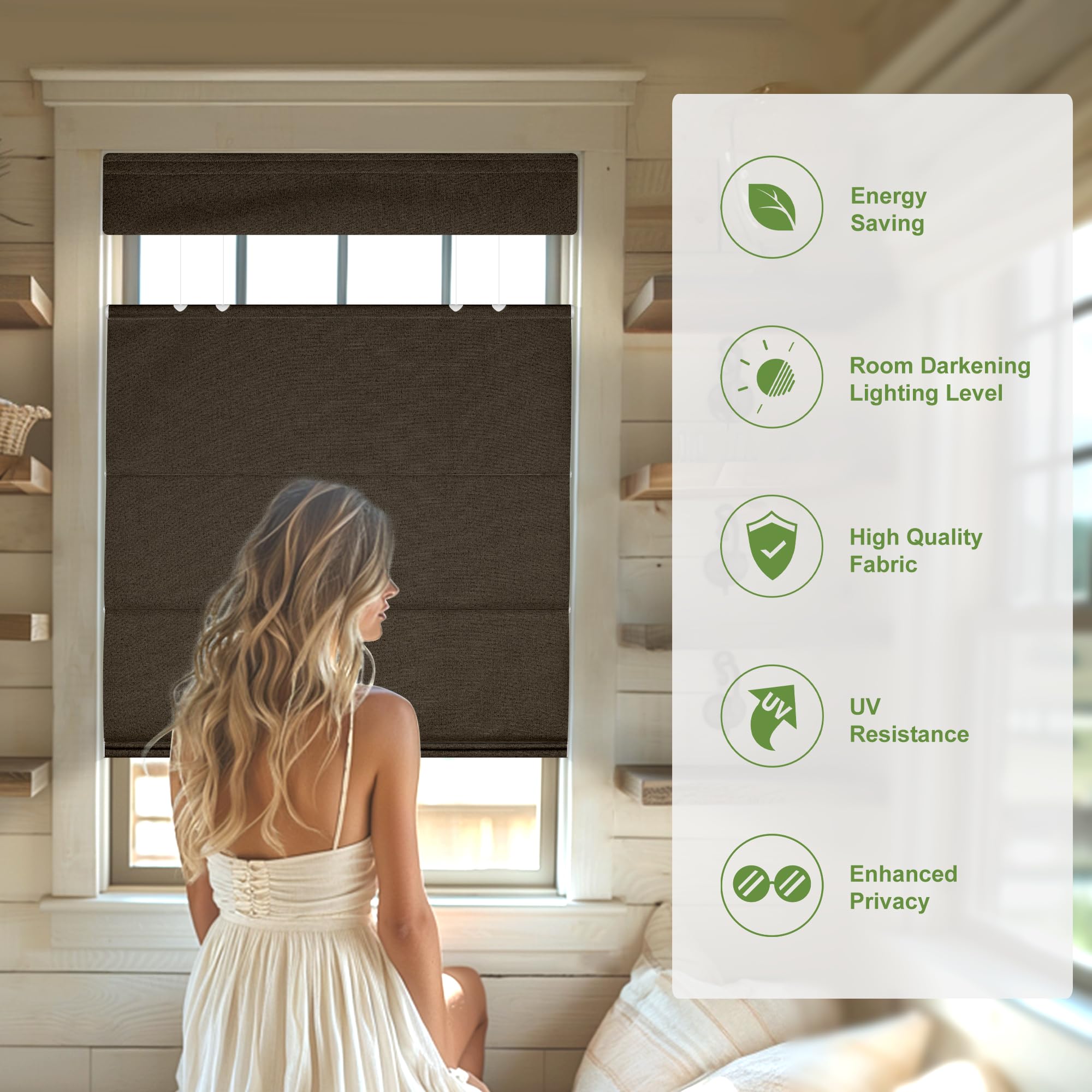 Blackout Cordless Roman Shades for Windows - Top Down Bottom Up Thermal Insulated Window Blinds, Easy to Install, Brown (59