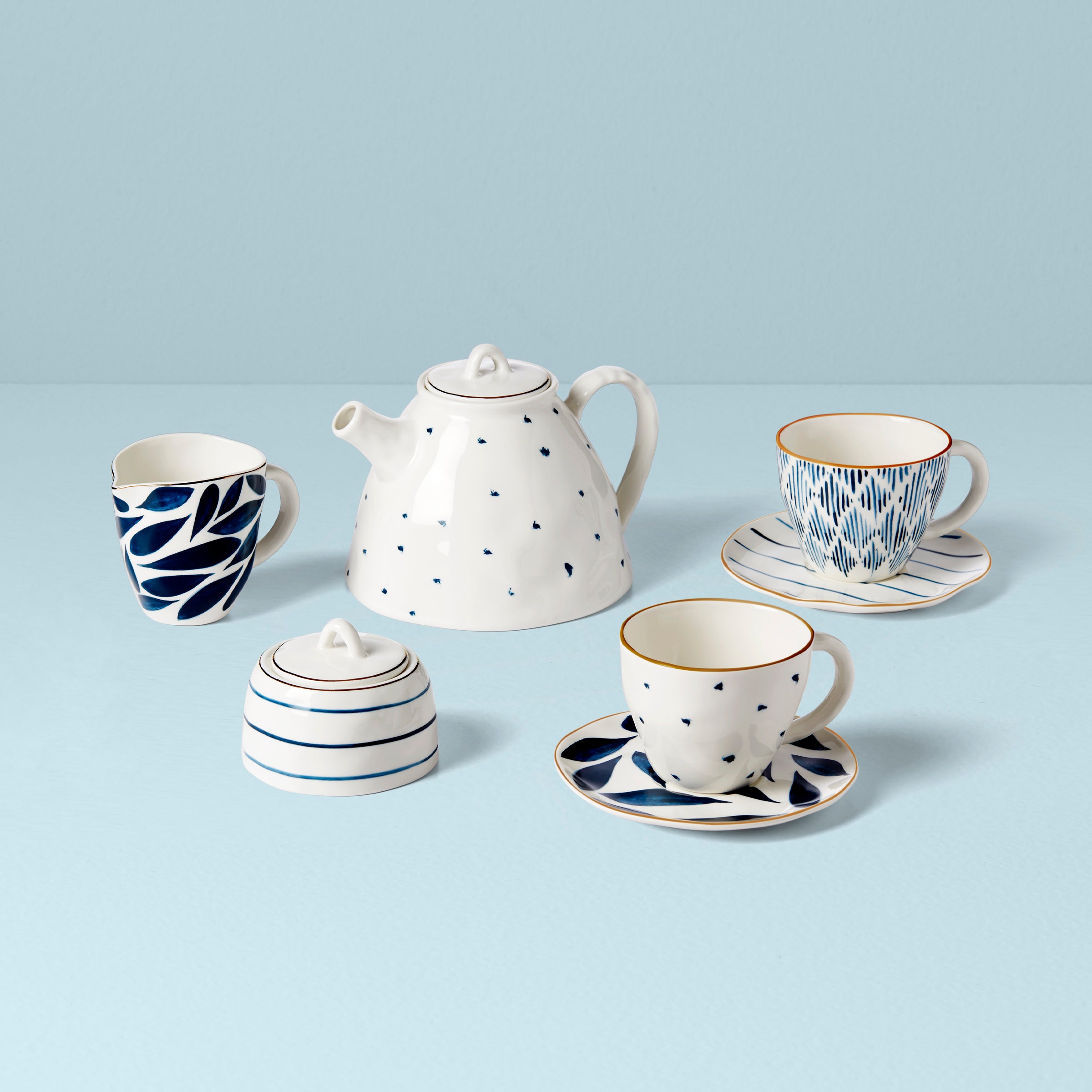 Blue Bay 9-Piece Porcelain Tea Set with Teapot & Cups - Elegant Afternoon Tea Gift Set for Home, Parties & Bridal Showers