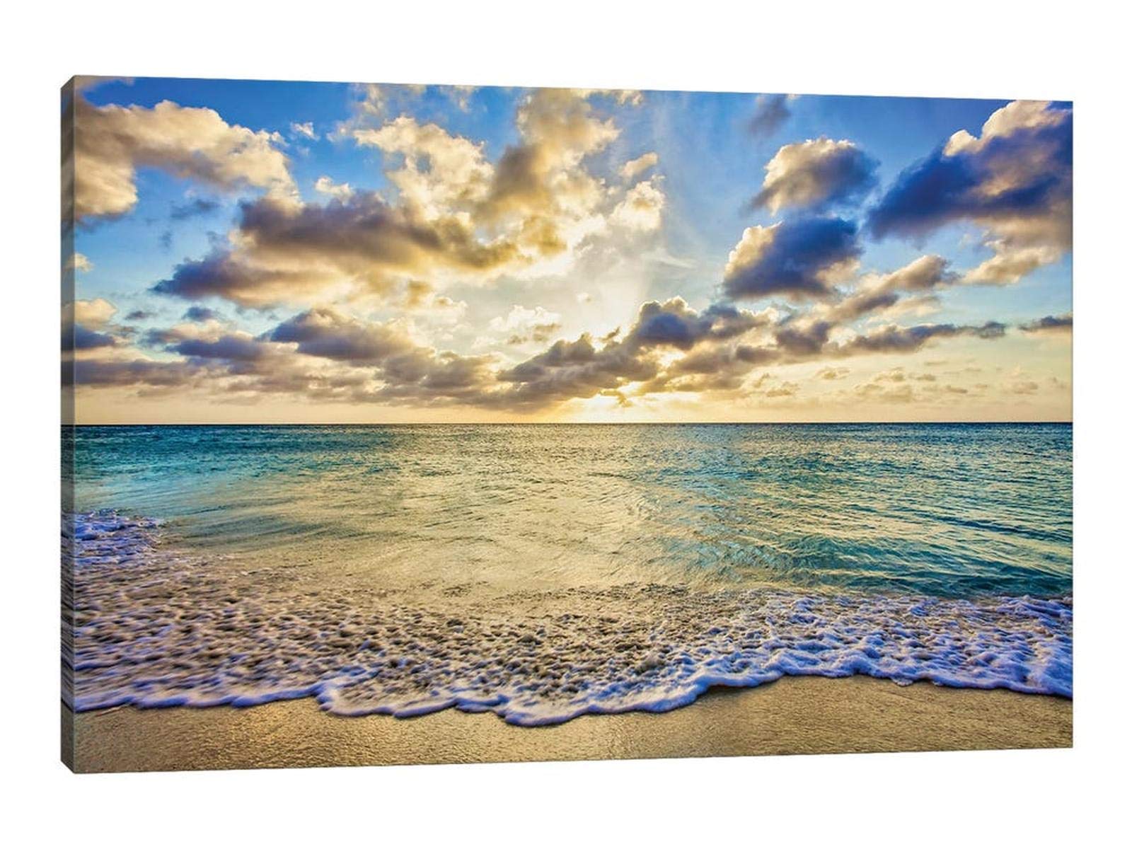 Beach Wall Art Canvas Print - Coastal Bathroom & Living Room Decor, Sunset Landscape Picture for Home (32x48 Inches) - Perfect for Beach Houses, Bathrooms & Coastal Themed Interiors