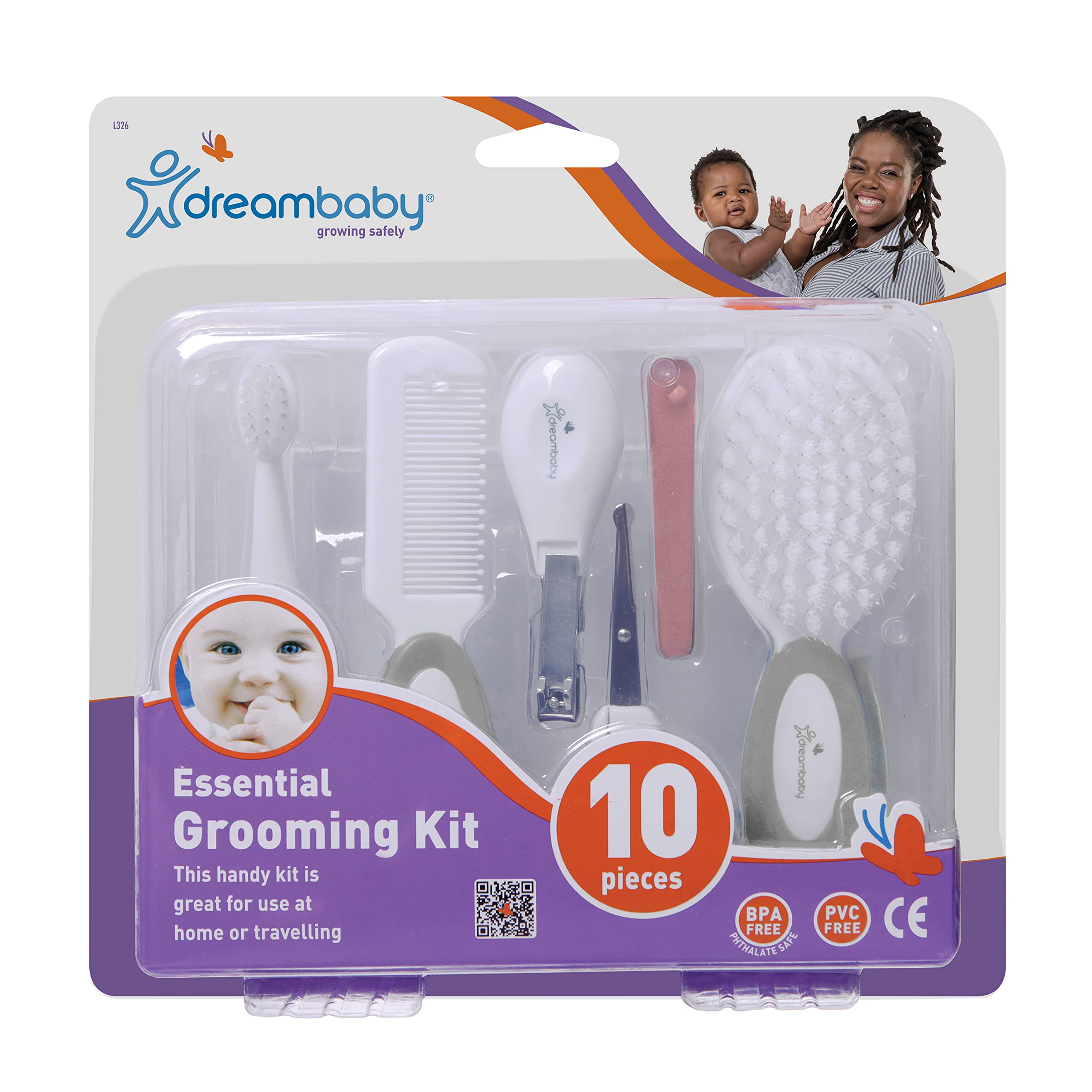 Dreambaby Essential 10-Piece Baby Grooming Kit - Newborn Safety Care Set with Soft Brush, Gentle Comb, Baby Toothbrush, Nail Clippers, Nail Scissors, Emery Boards & Storage Case - Perfect Baby Shower Gift for New Parents